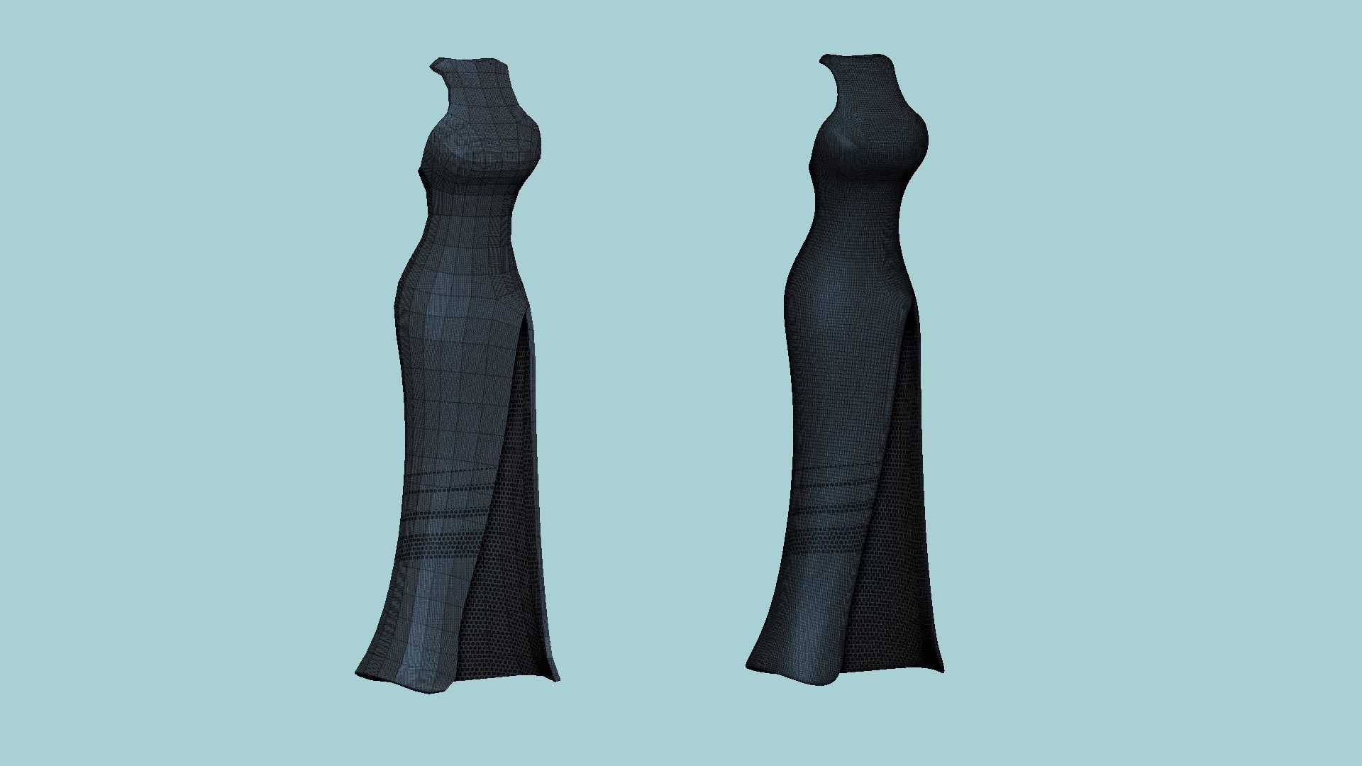 Dark Gray Female Dress - Woman Character Design Fashion Low-poly 3D model_6