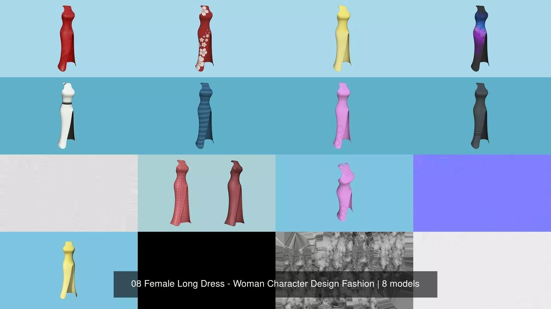 08 Female Long Dress - Woman Character Design Fashion 3D Model Collection_1