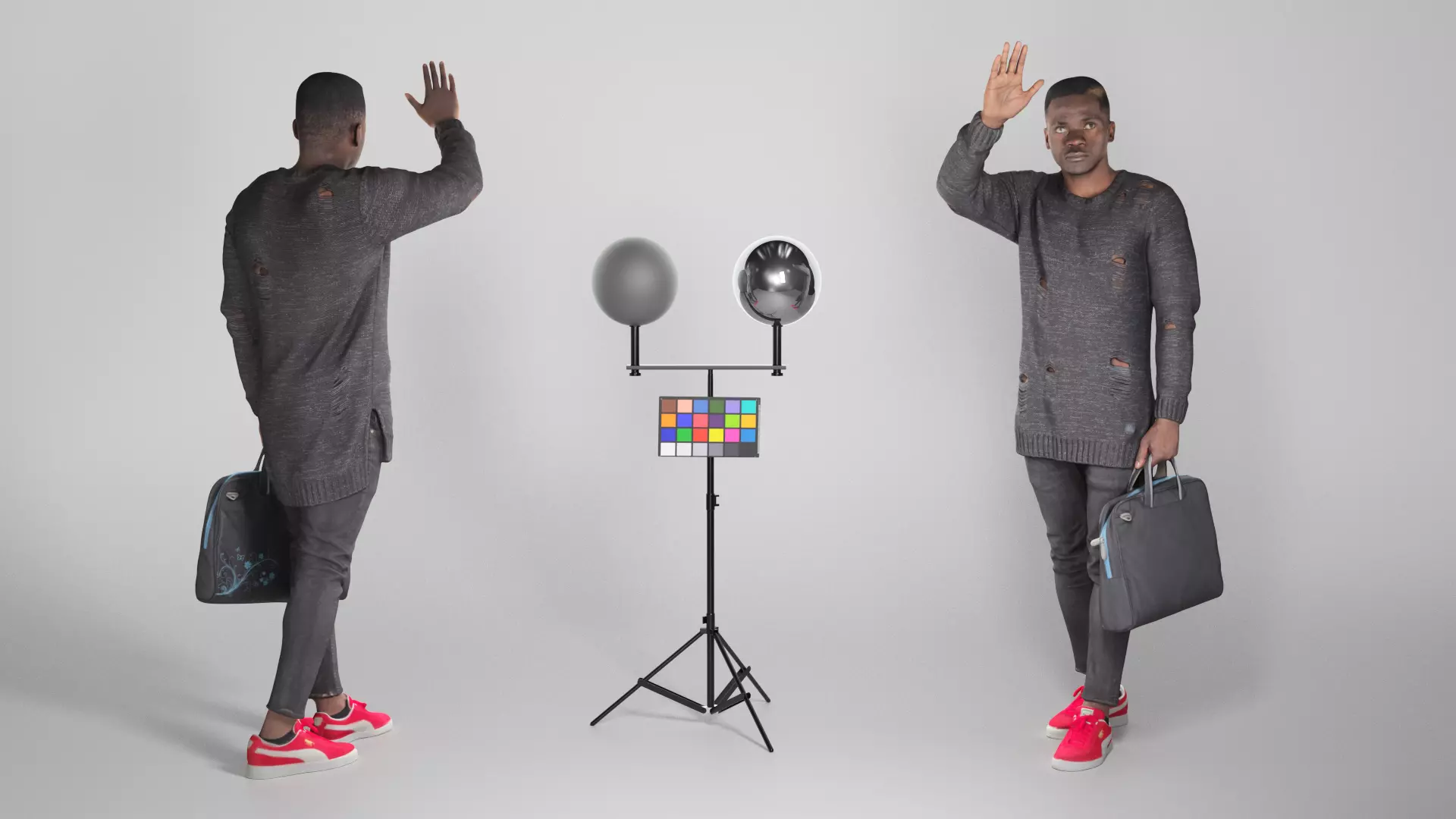 Handsome stylish young man with bag waving 303 Low-poly 3D model