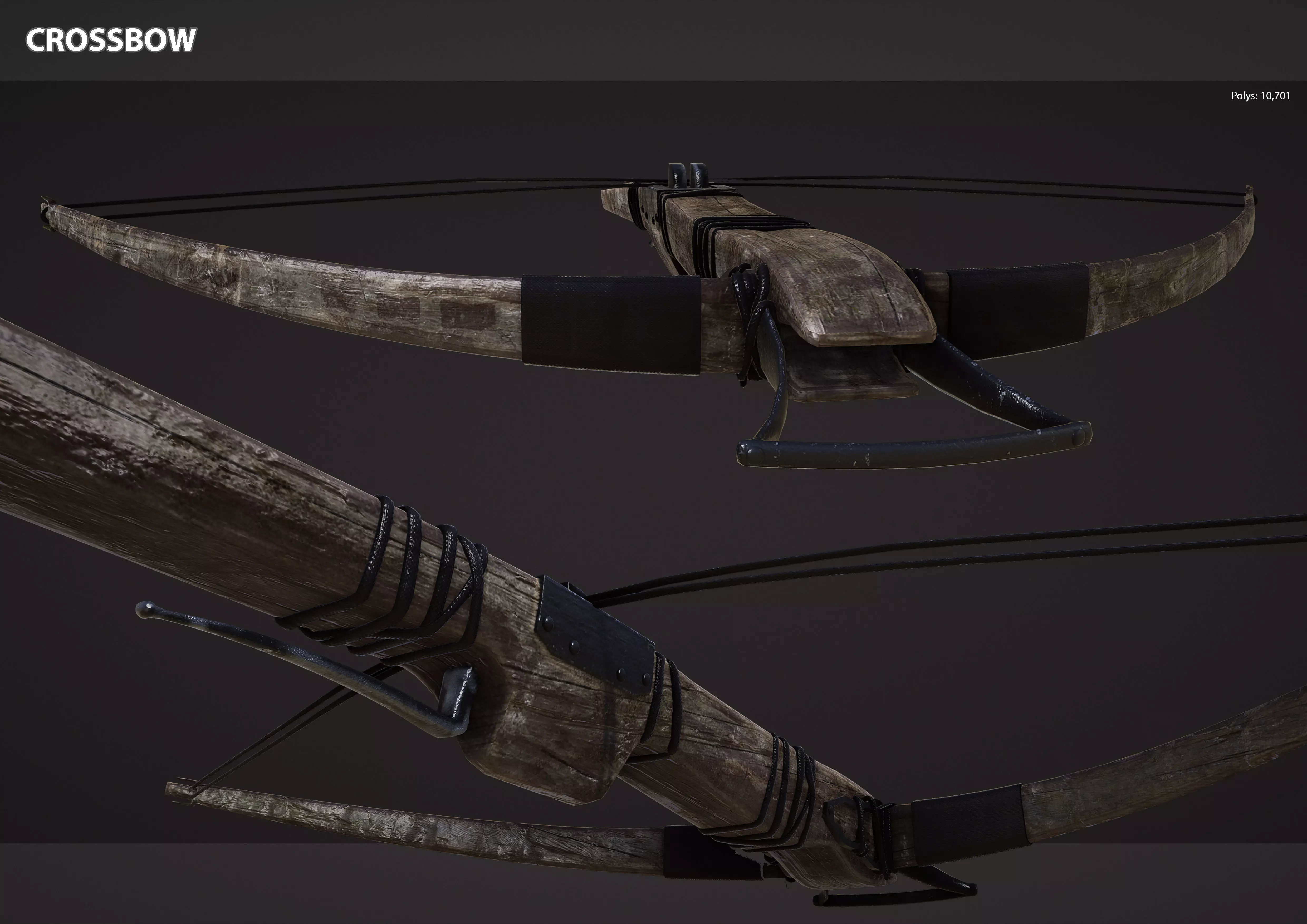Medieval Crossbow Low-poly 3D model_0