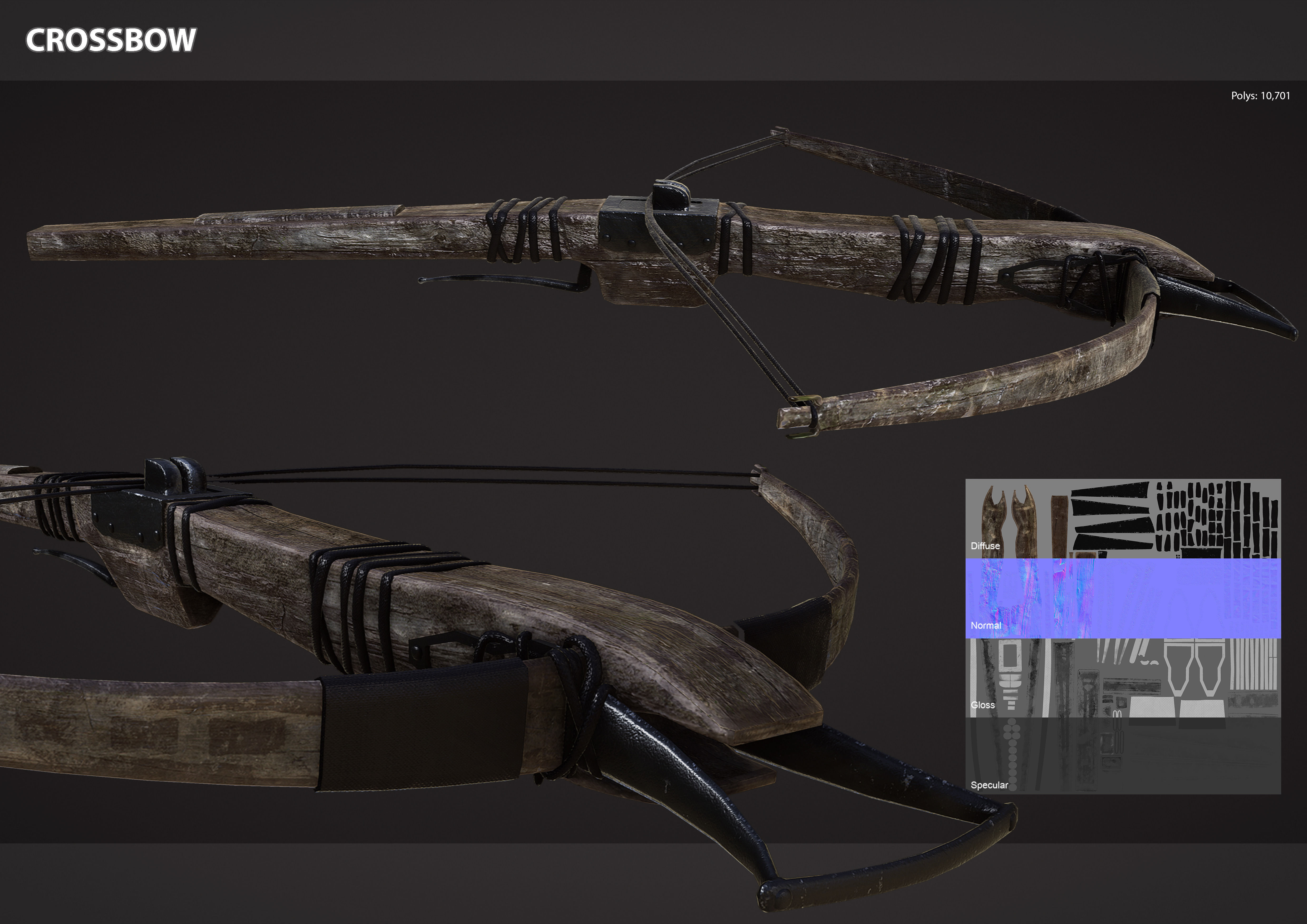 Medieval Crossbow Low-poly 3D model_1