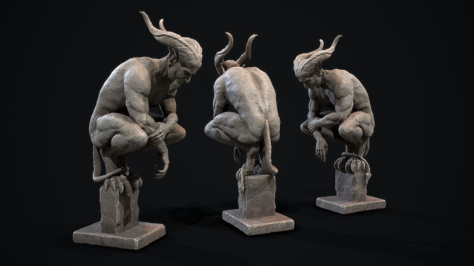 Demon Statue  Low-poly 3D model_1