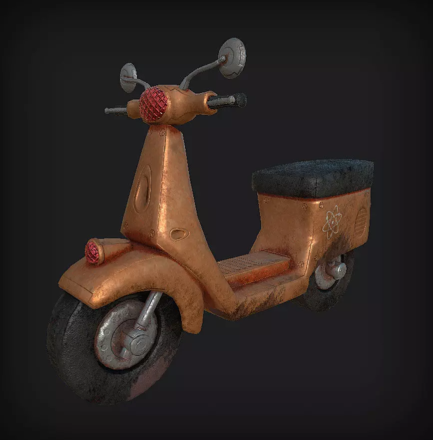 Game Ready Motorcycle Low-poly 3D model old rusty scooter Low-poly 3D model