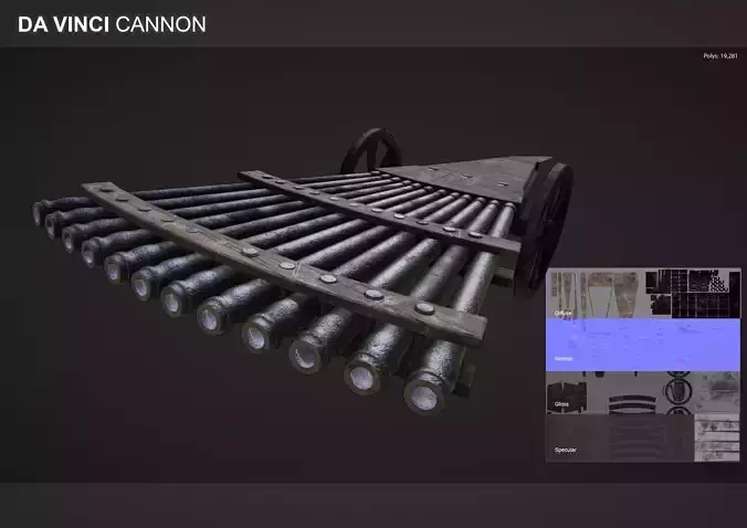 Ribauldequin Cannon Low-poly 3D model