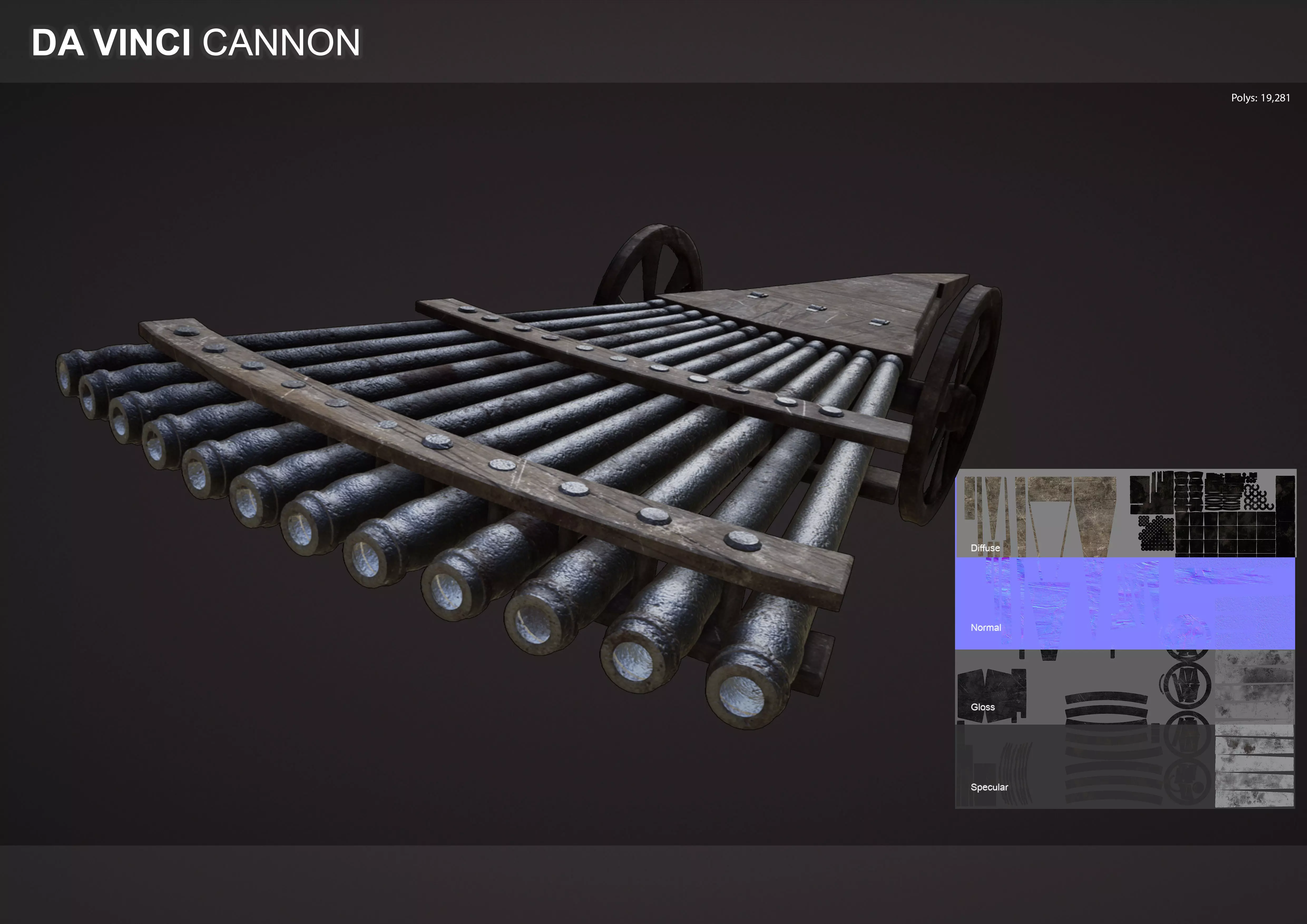 Ribauldequin Cannon Low-poly 3D model_0