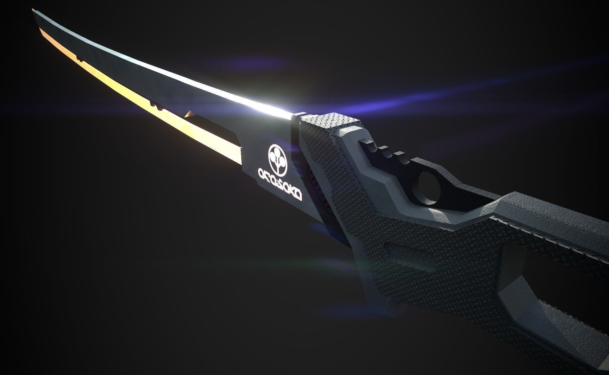 Cyberpunk midpoly katana 3D model_3