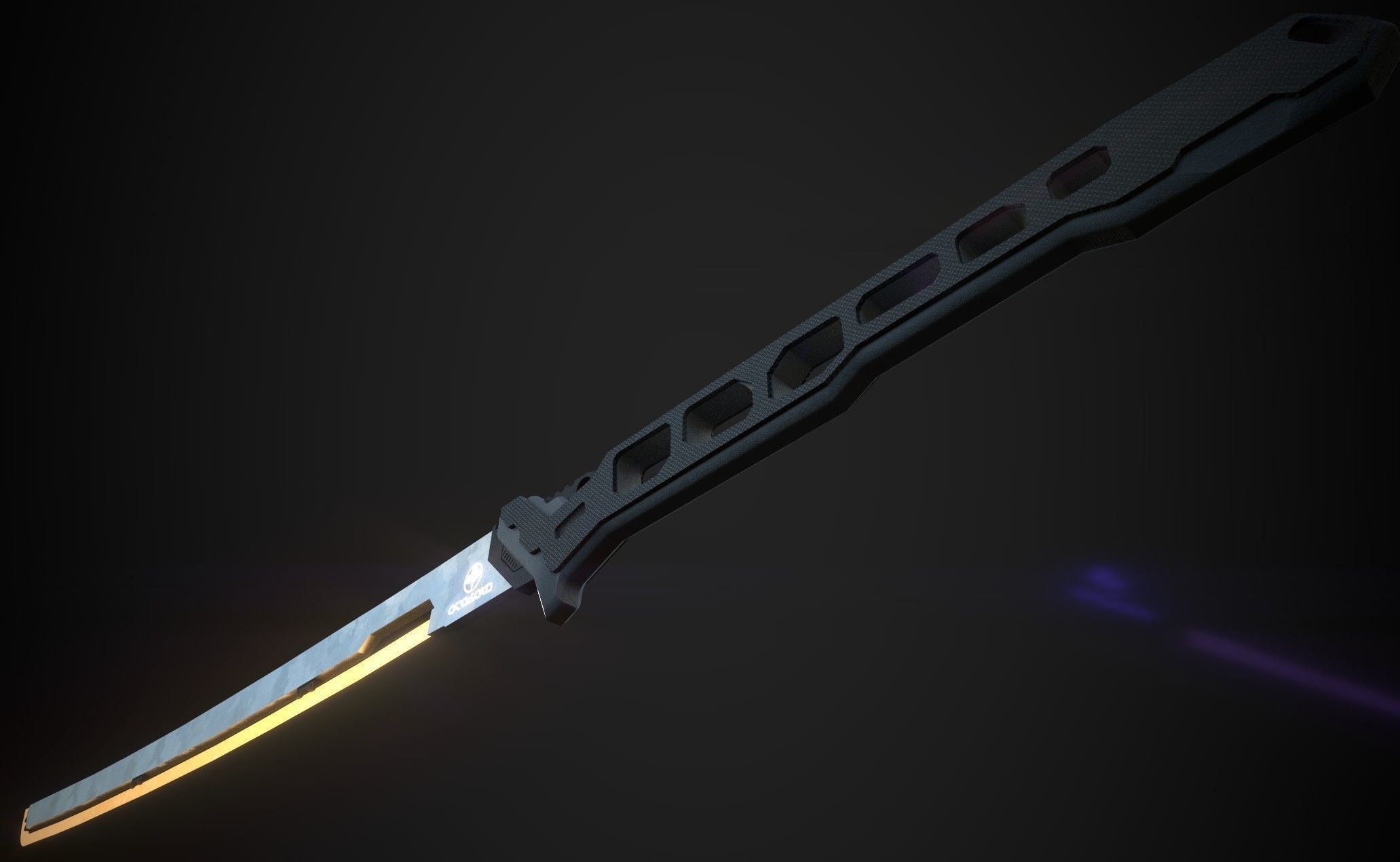 Cyberpunk midpoly katana 3D model_9