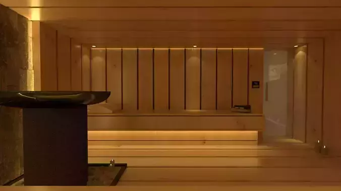 SAUNA room with wooden walls