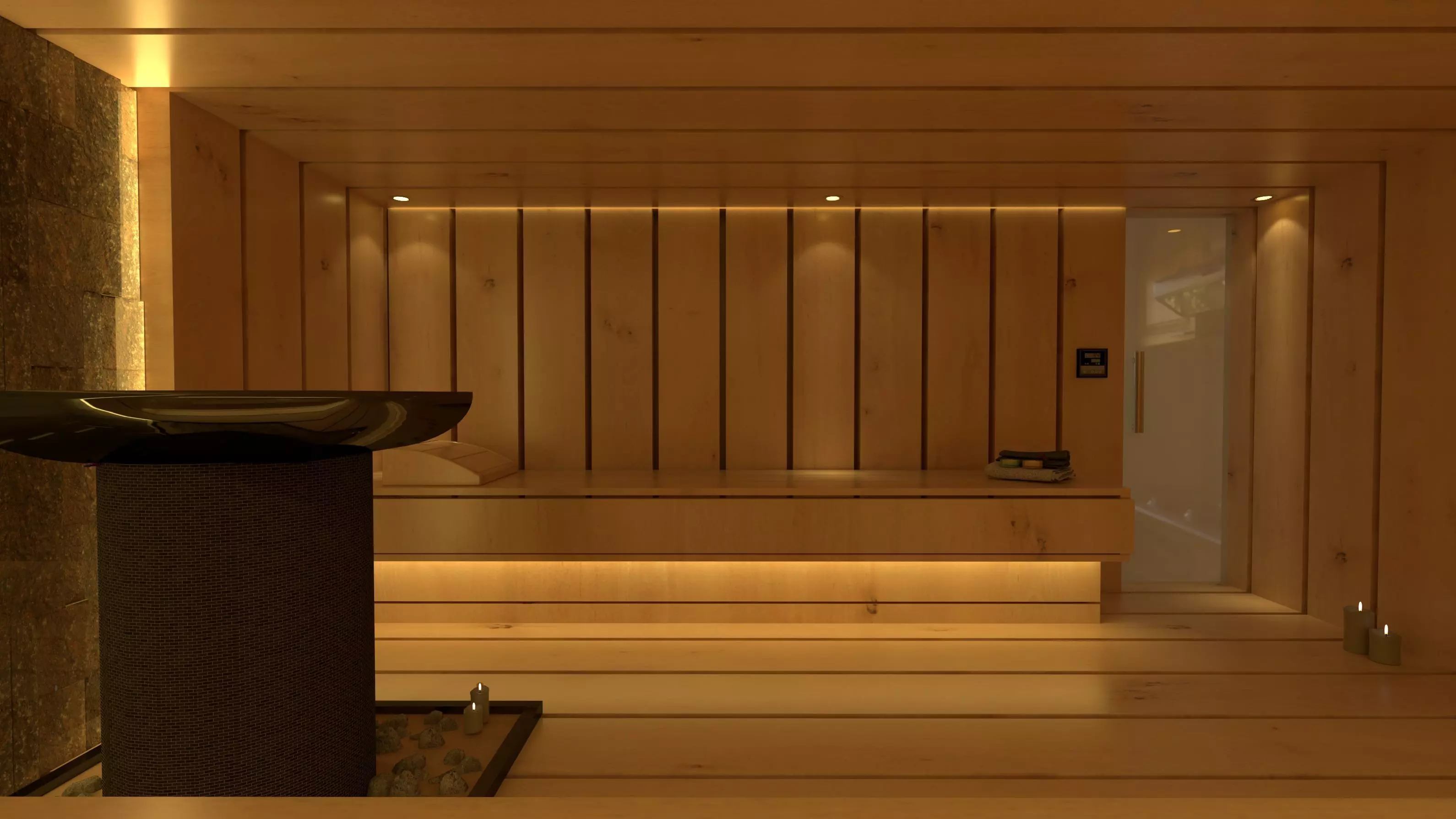 SAUNA room with wooden walls 3D model_0