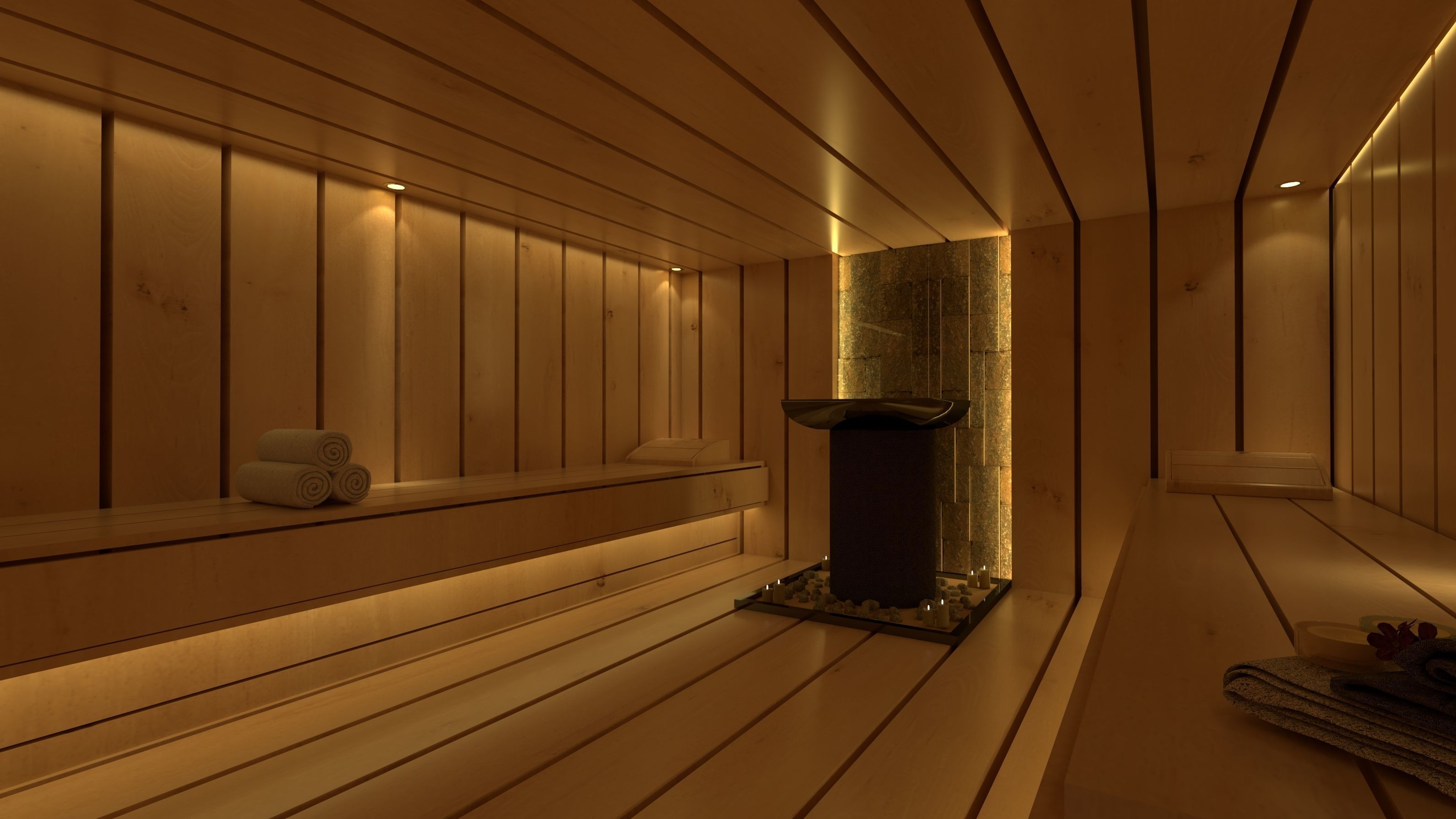 SAUNA room with wooden walls 3D model_2