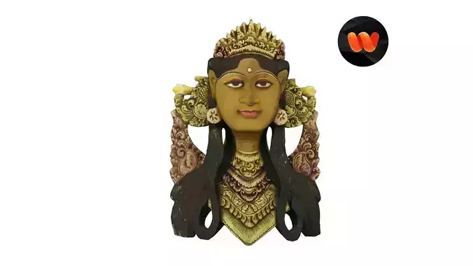 Balinese Janger Dancer Mask Wood Sculpture - ED Scanned 3D model