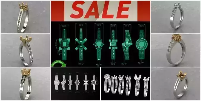 6 Diamond Ring Pack STL READY 3D print model