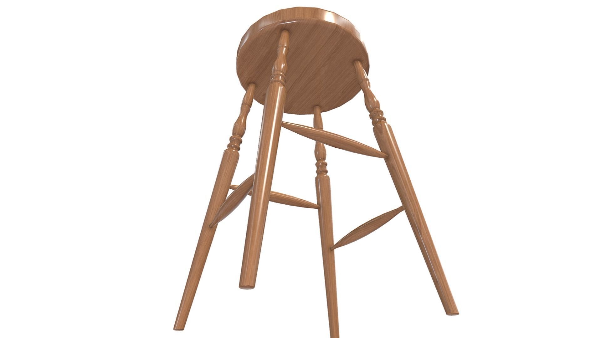 Windsor Stool Low-poly 3D model_7