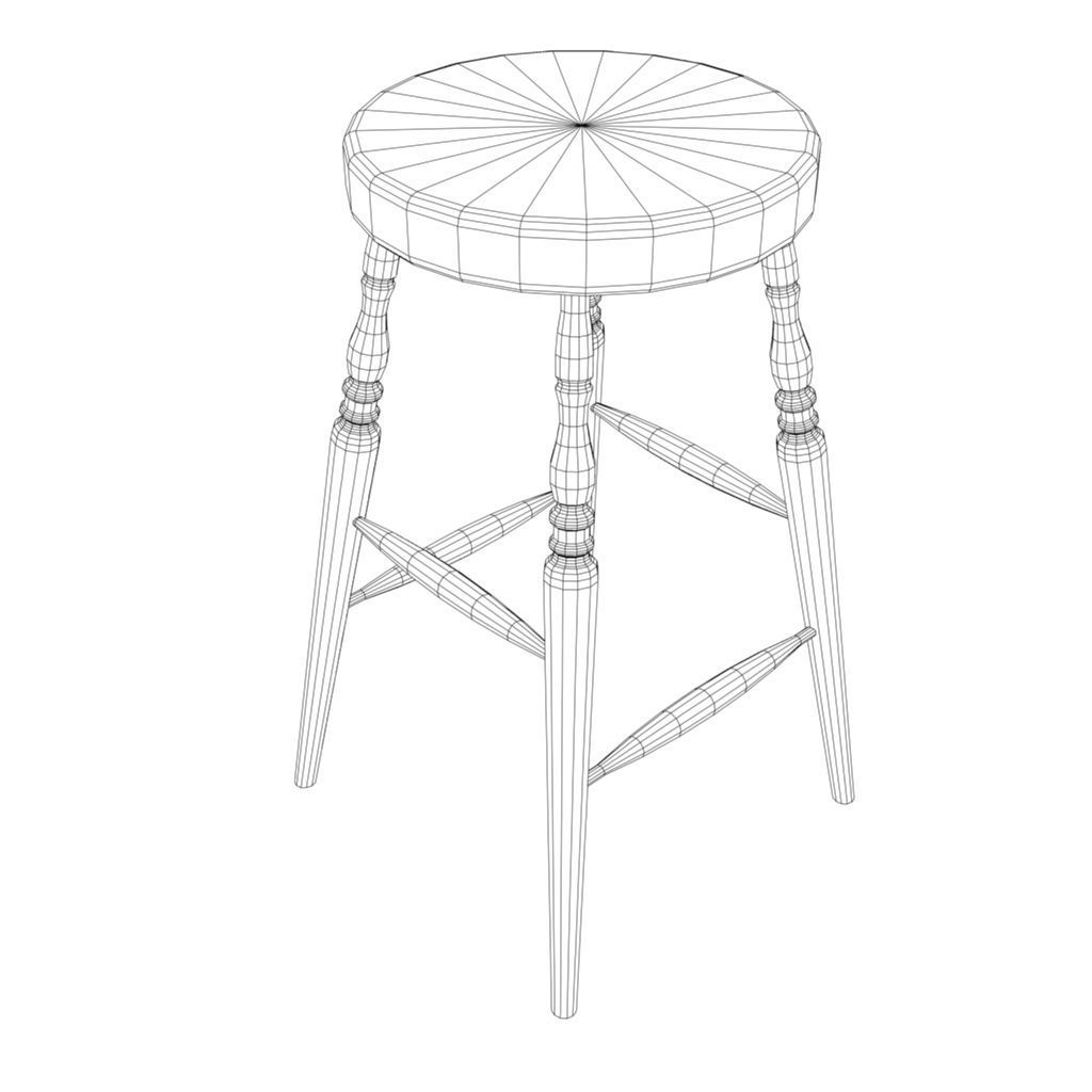 Windsor Stool Low-poly 3D model_4