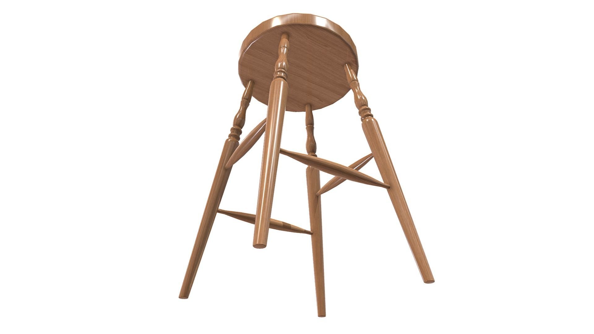 Windsor Stool Low-poly 3D model_8