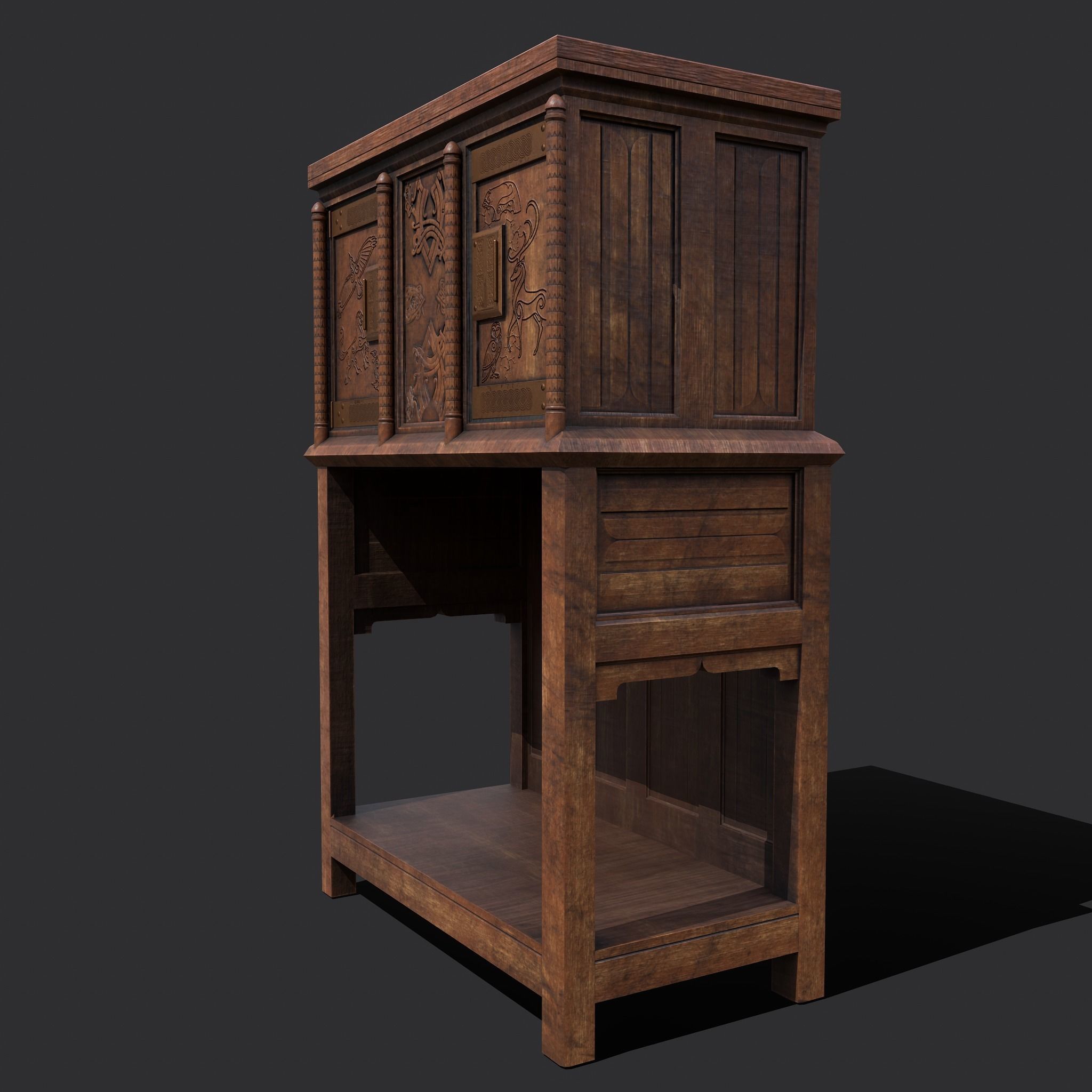Medieval Elegant Designed Dresser Low-poly 3D model_15