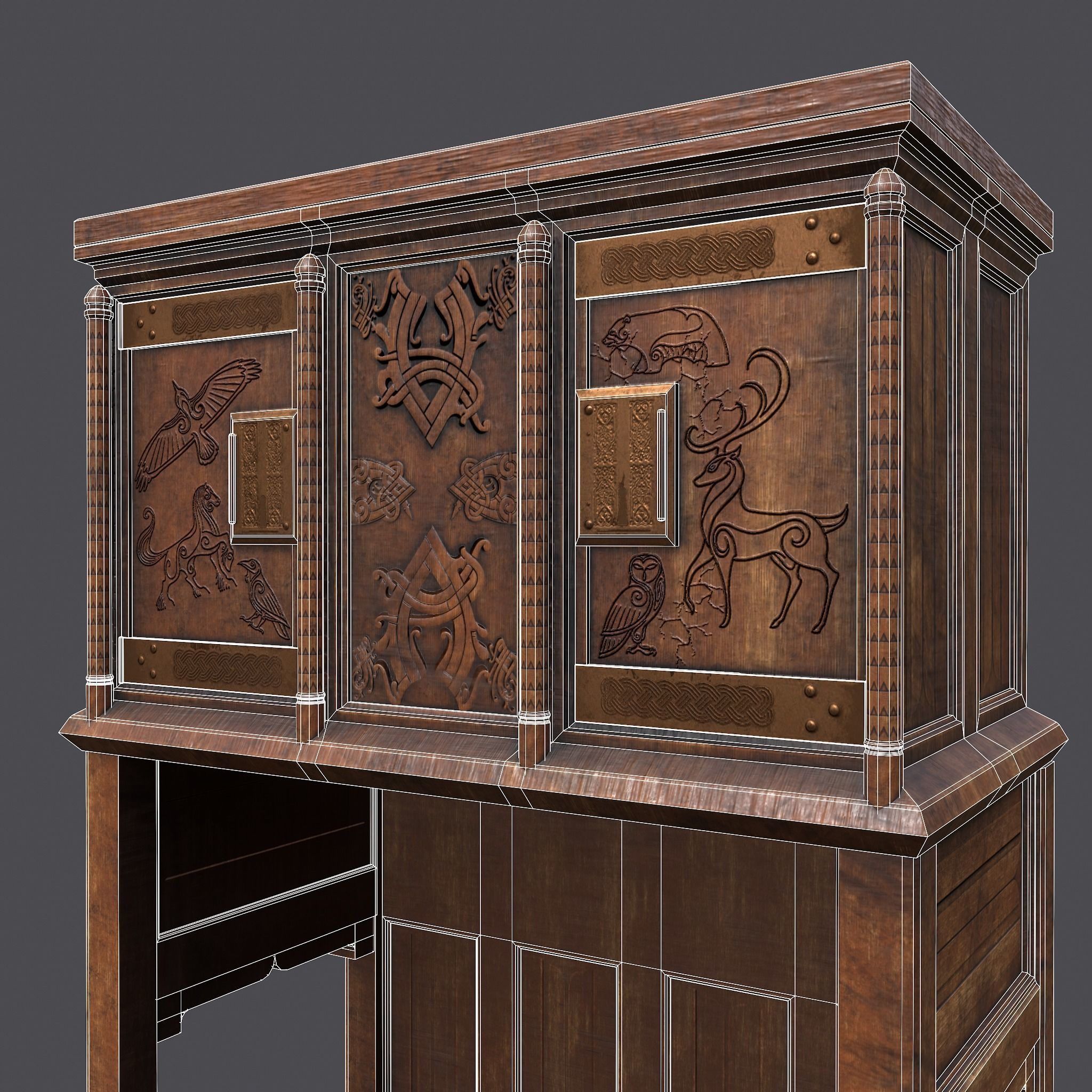 Medieval Elegant Designed Dresser Low-poly 3D model_34