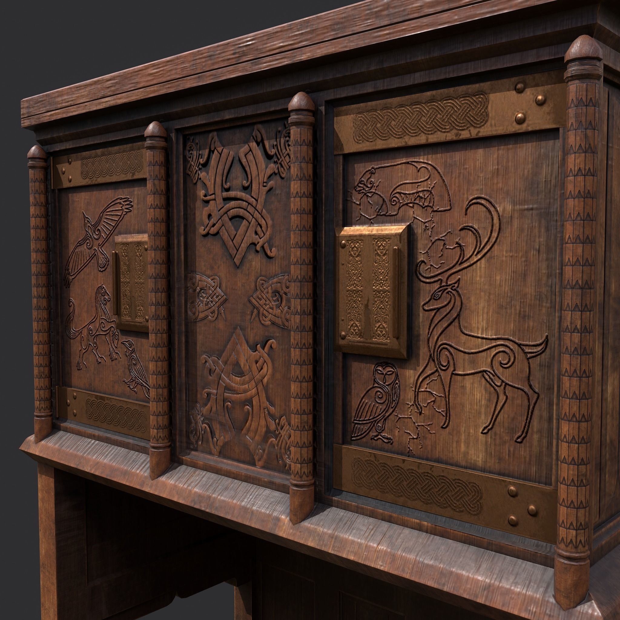 Medieval Elegant Designed Dresser Low-poly 3D model_20