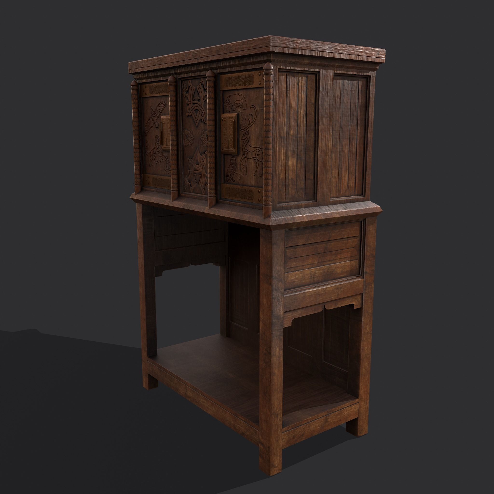 Medieval Elegant Designed Dresser Low-poly 3D model_12