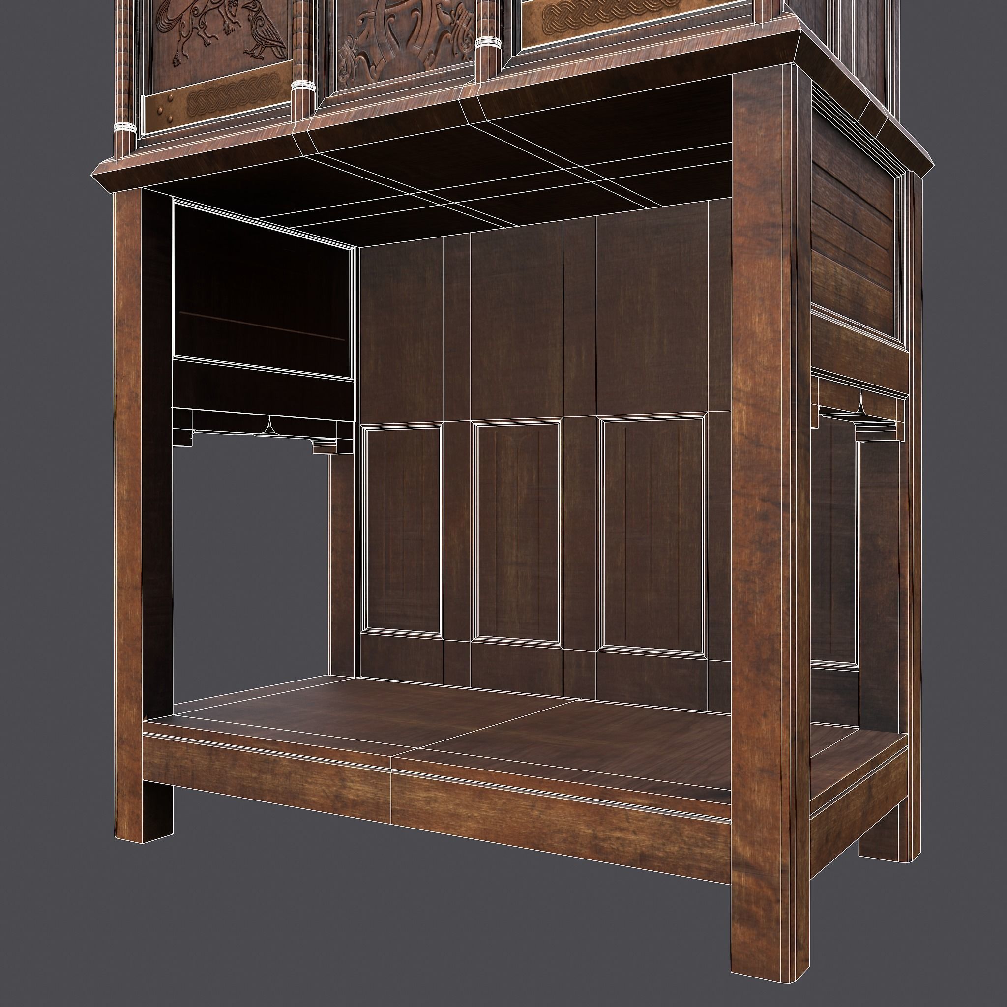 Medieval Elegant Designed Dresser Low-poly 3D model_33
