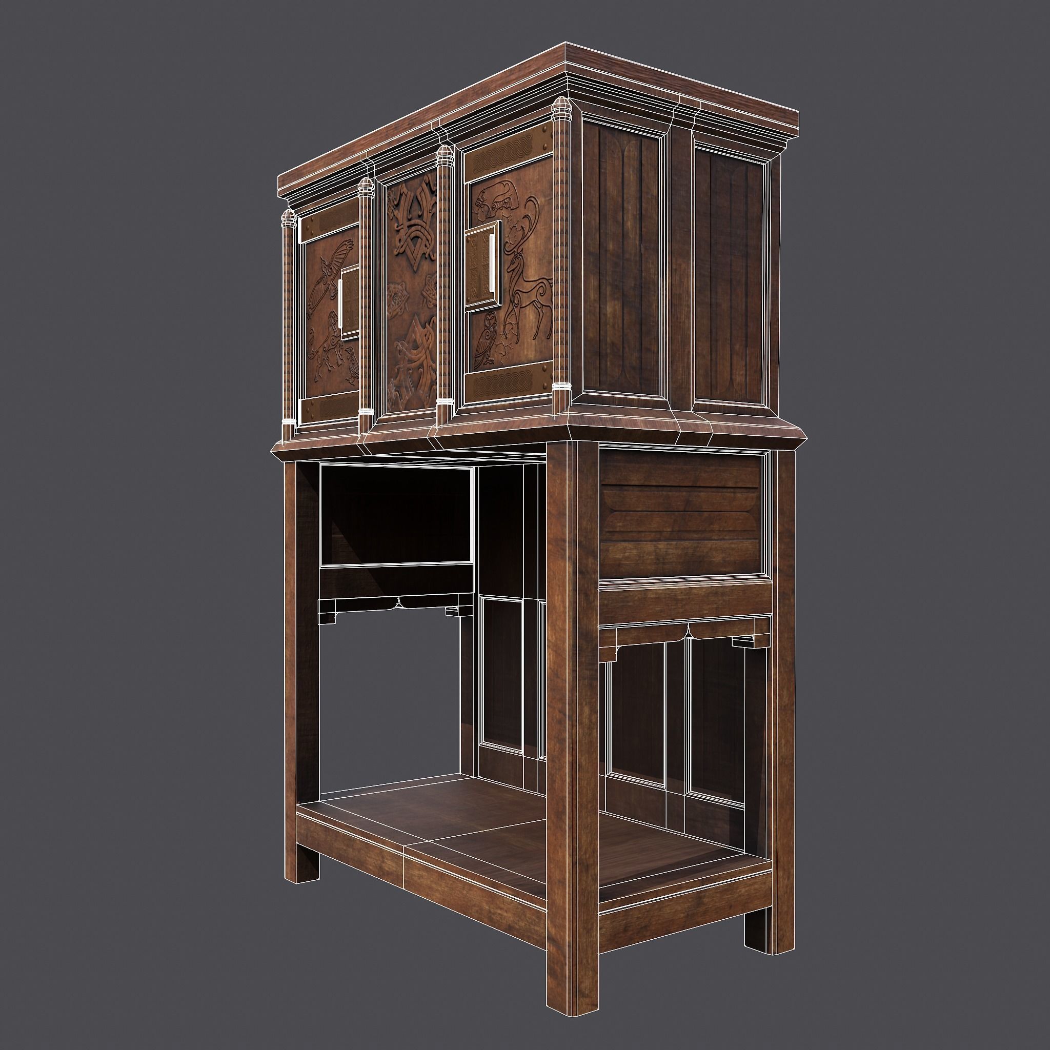 Medieval Elegant Designed Dresser Low-poly 3D model_26
