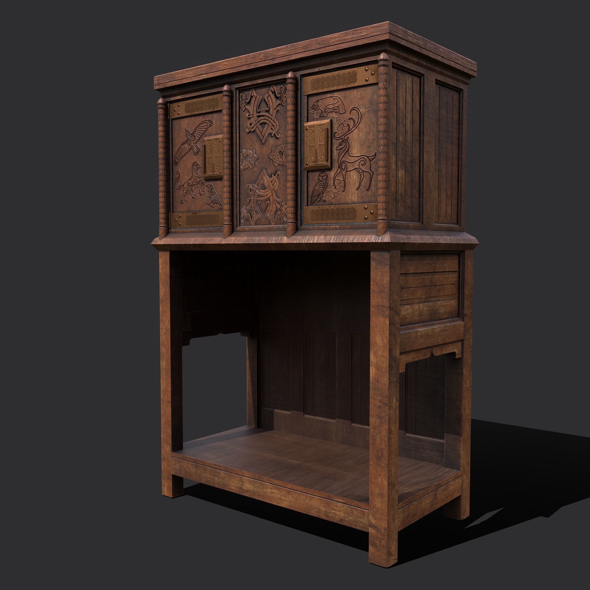 Medieval Elegant Designed Dresser Low-poly 3D model_3