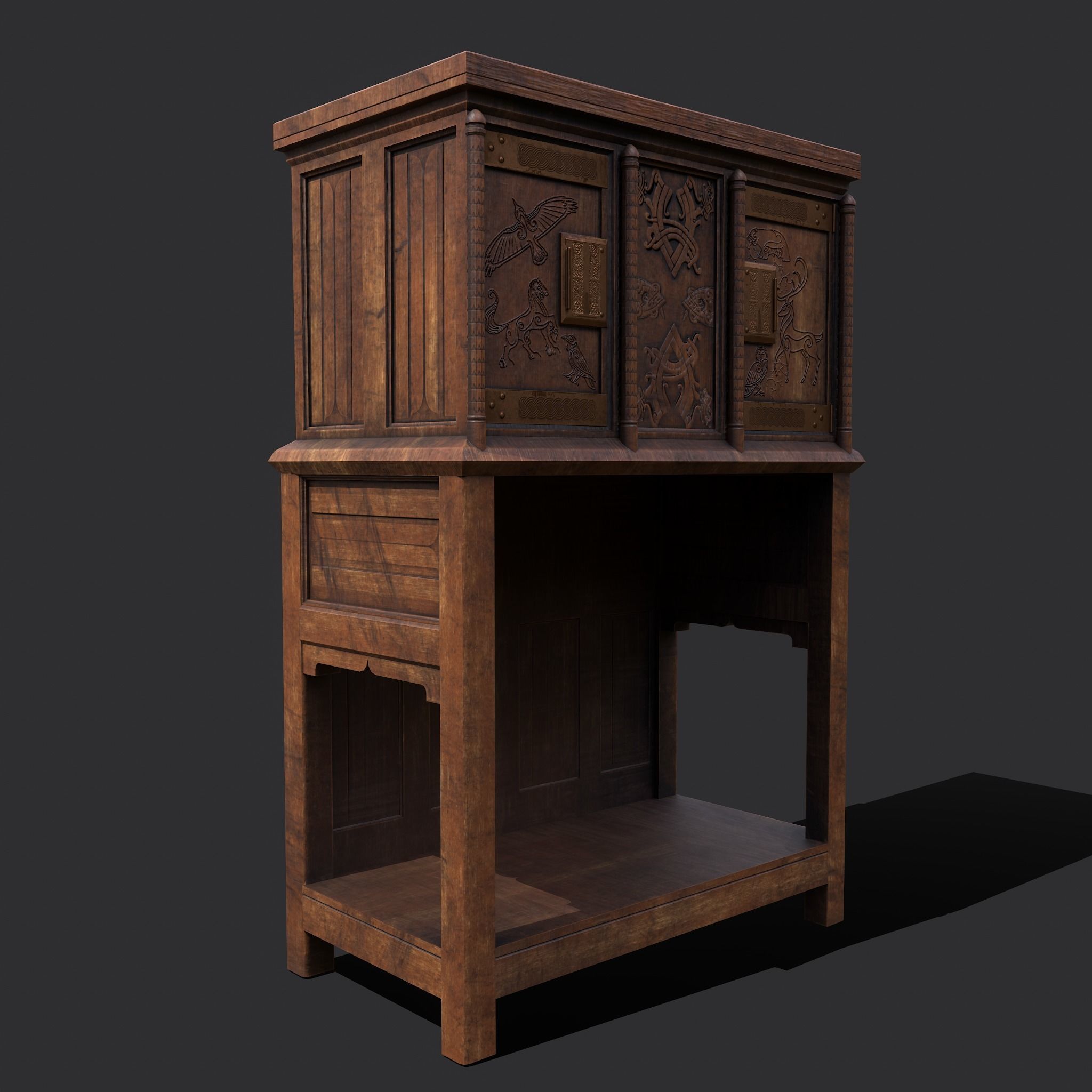 Medieval Elegant Designed Dresser Low-poly 3D model_16