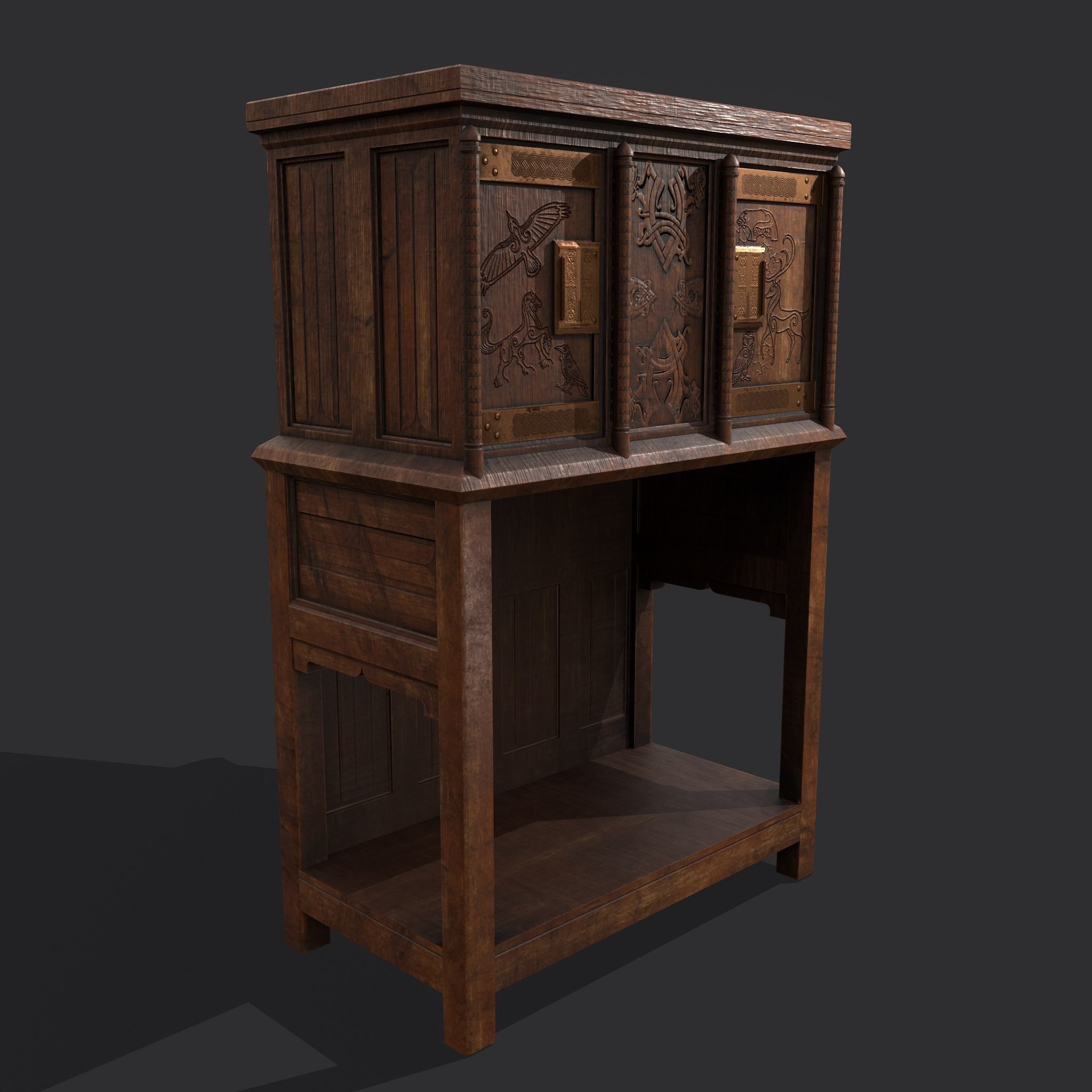 Medieval Elegant Designed Dresser Low-poly 3D model_5