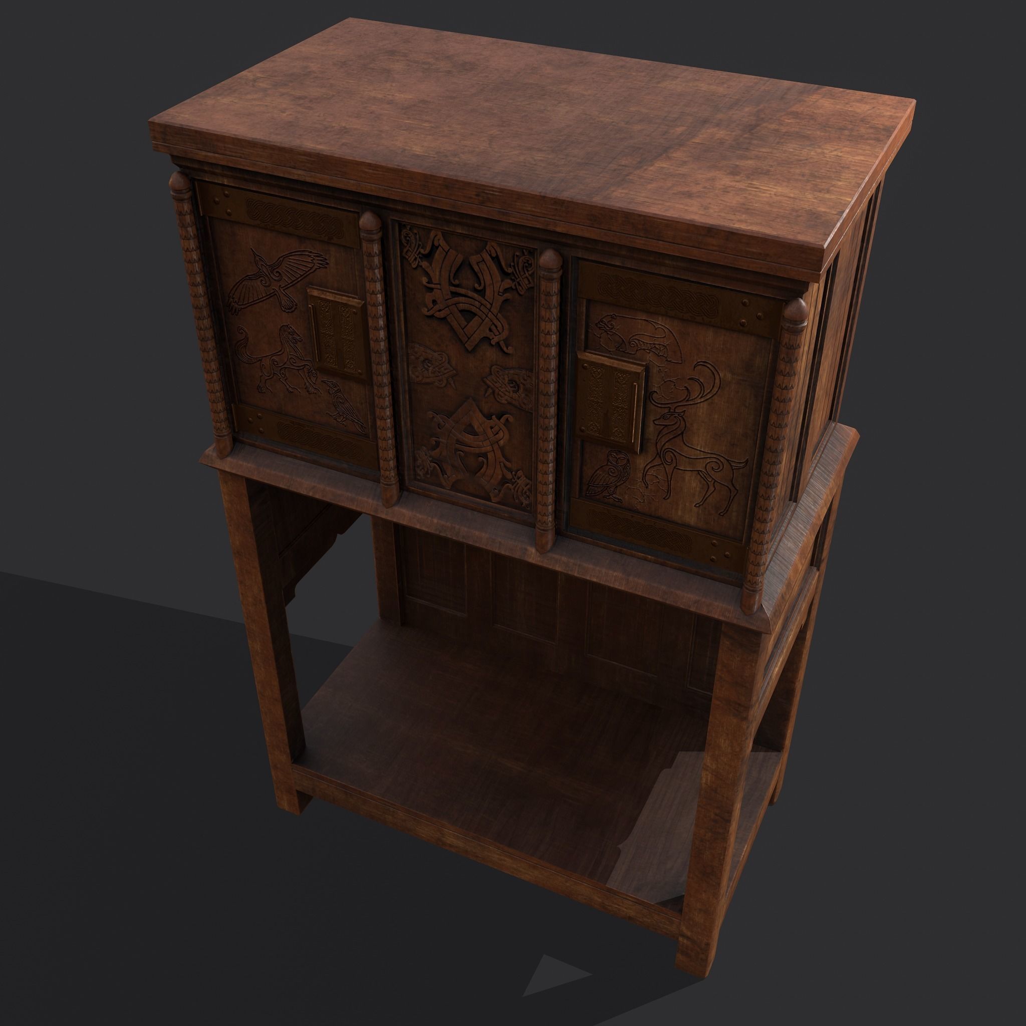 Medieval Elegant Designed Dresser Low-poly 3D model_13