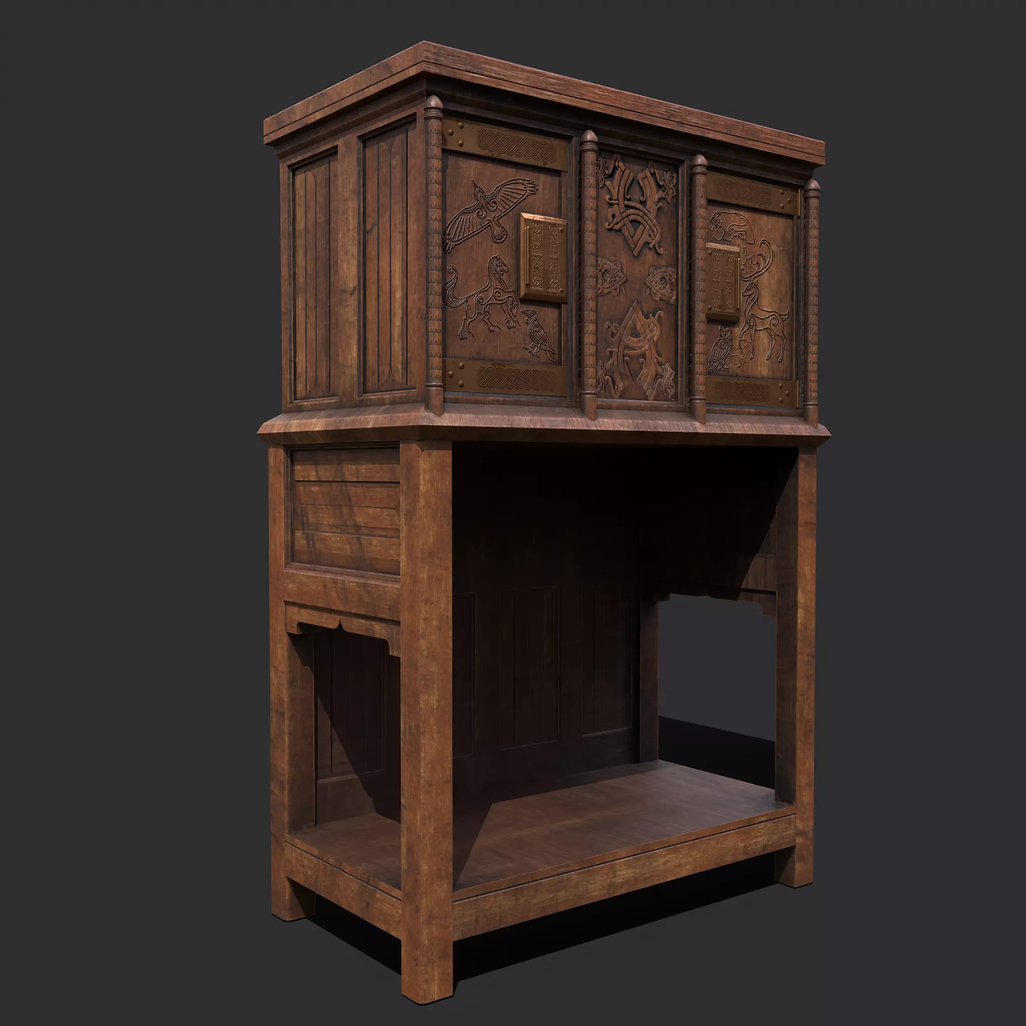 Medieval Elegant Designed Dresser Low-poly 3D model_0