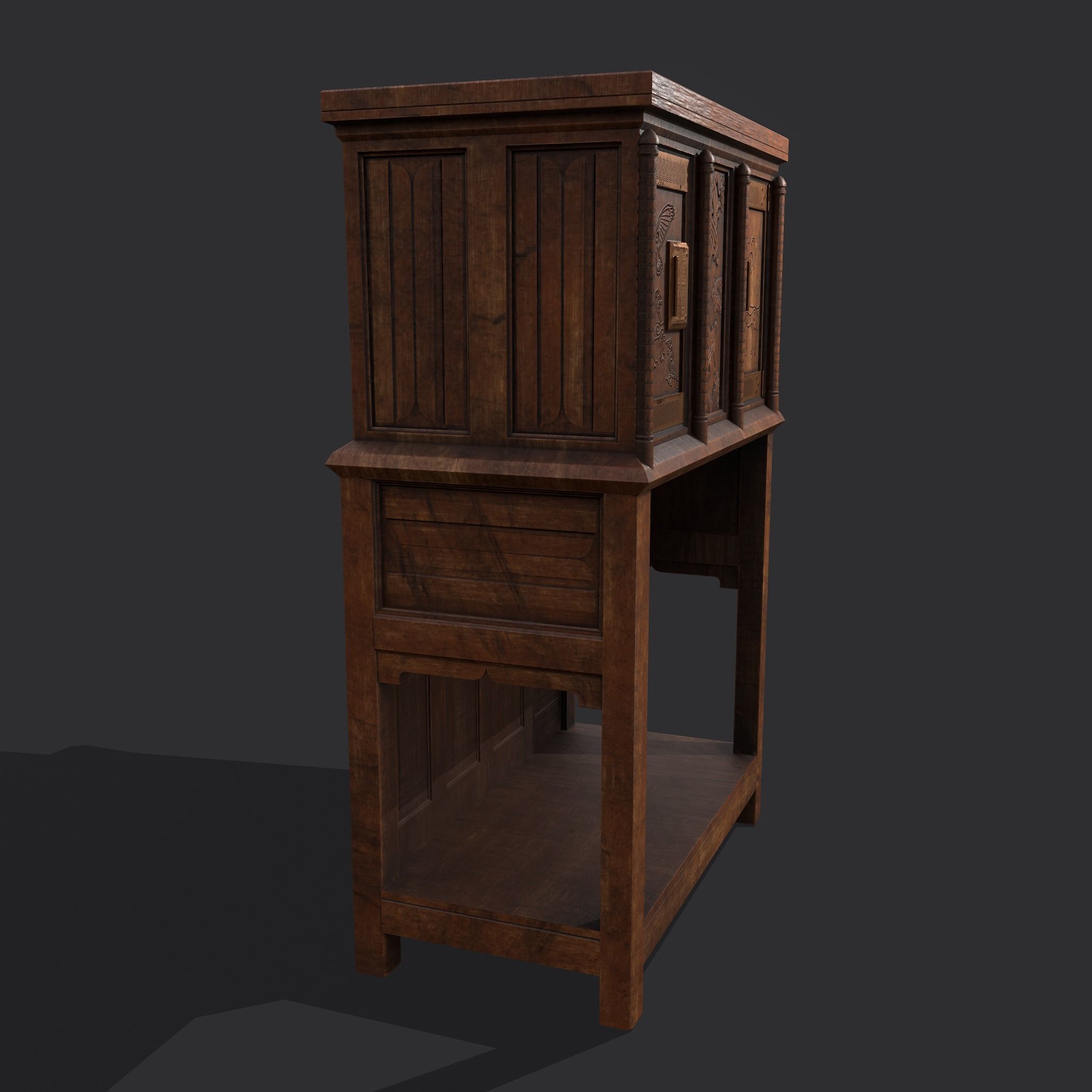 Medieval Elegant Designed Dresser Low-poly 3D model_6