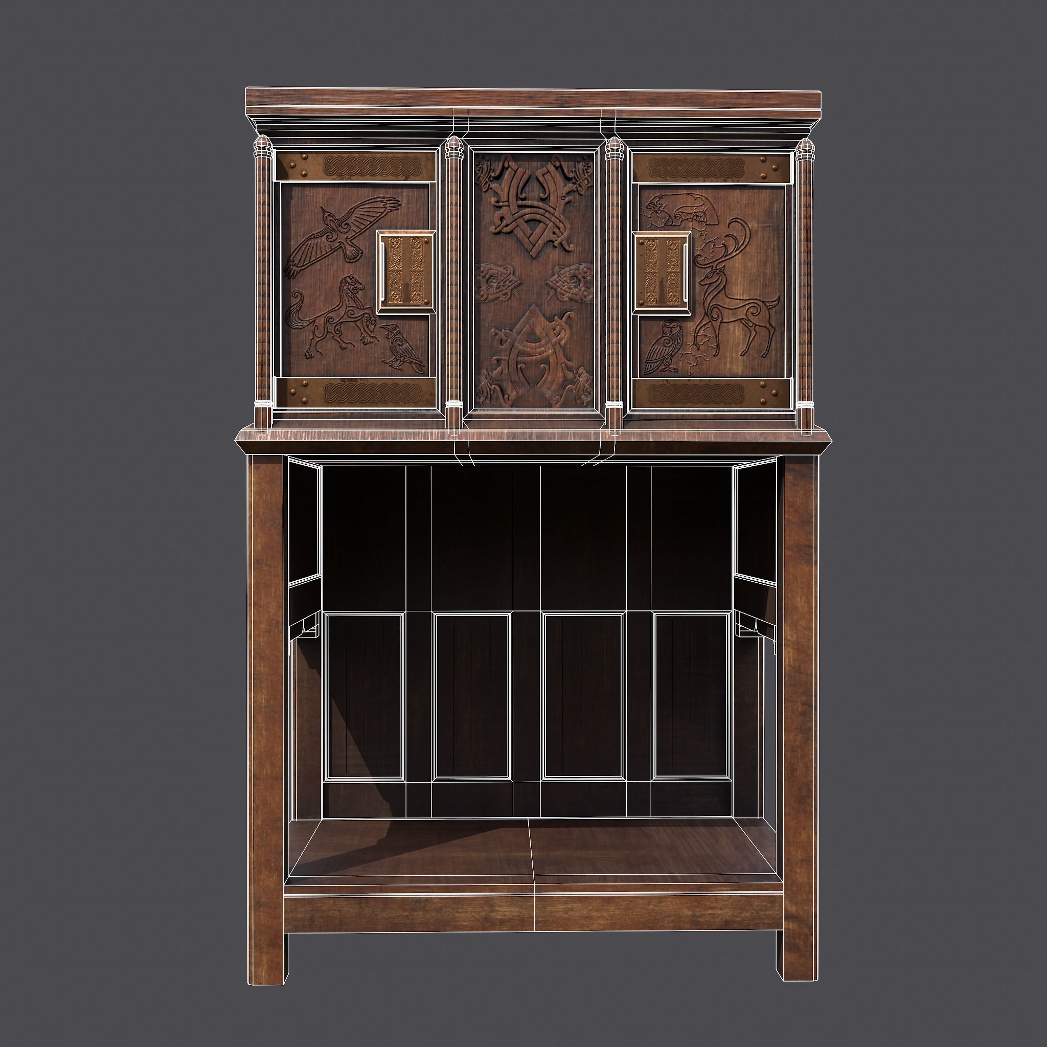 Medieval Elegant Designed Dresser Low-poly 3D model_25
