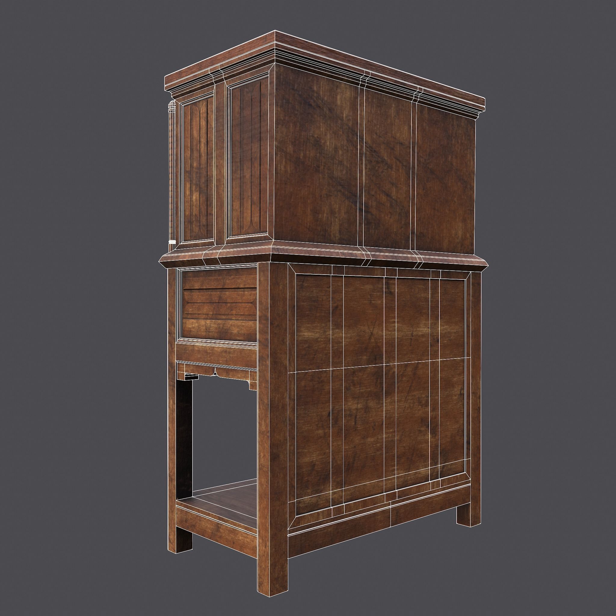 Medieval Elegant Designed Dresser Low-poly 3D model_28