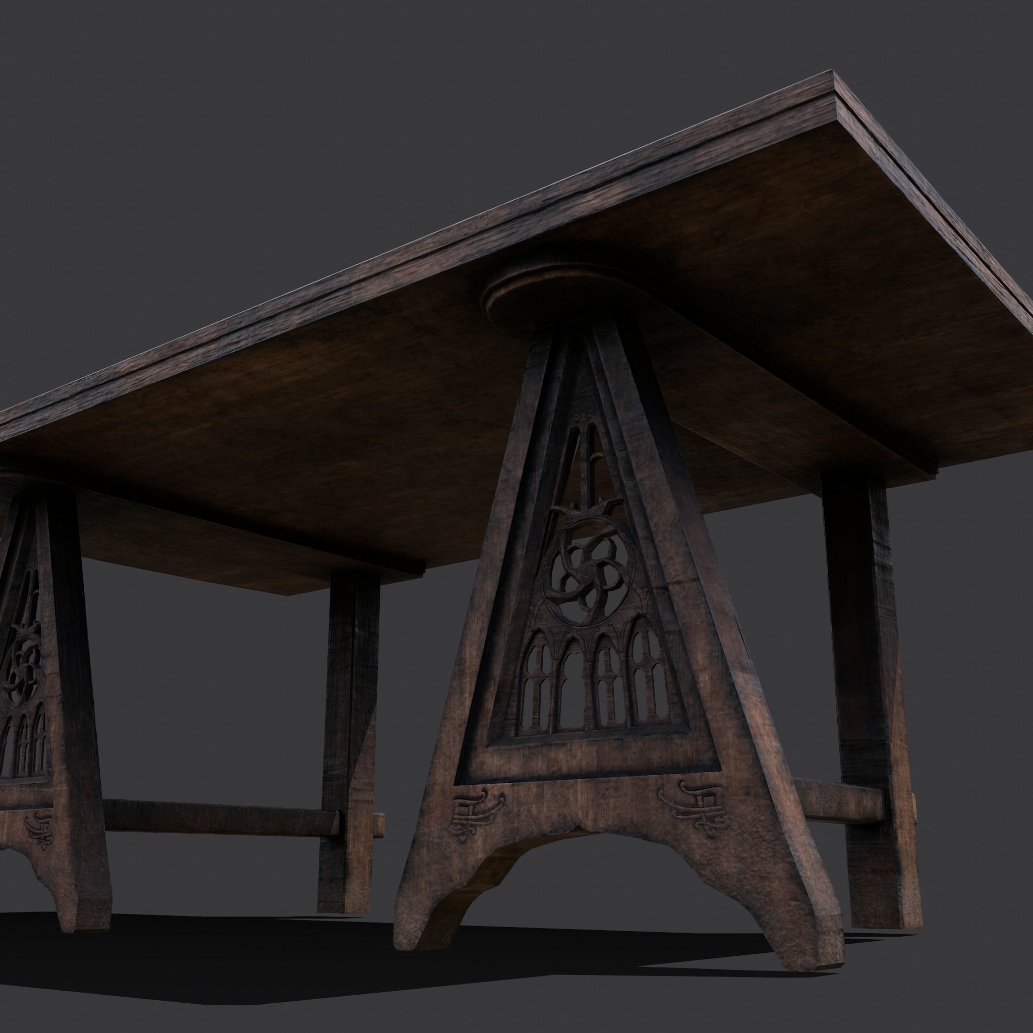 Medieval Elegant Fan Legged Table  Low-poly 3D model_19