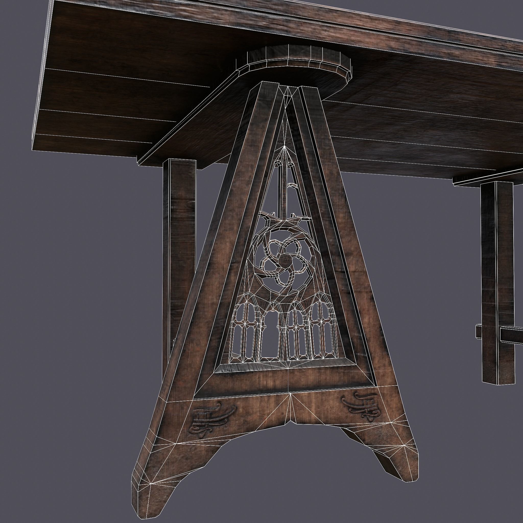 Medieval Elegant Fan Legged Table  Low-poly 3D model_28