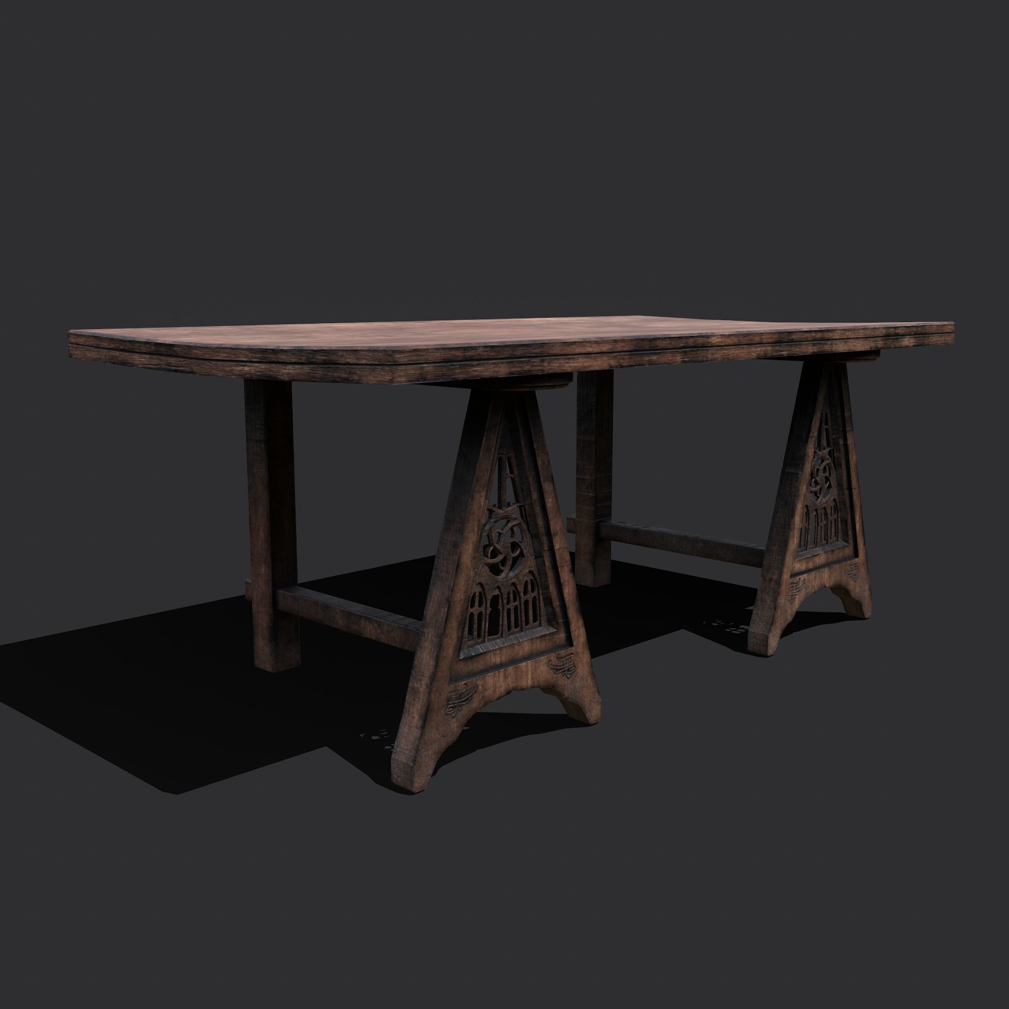 Medieval Elegant Fan Legged Table  Low-poly 3D model_5