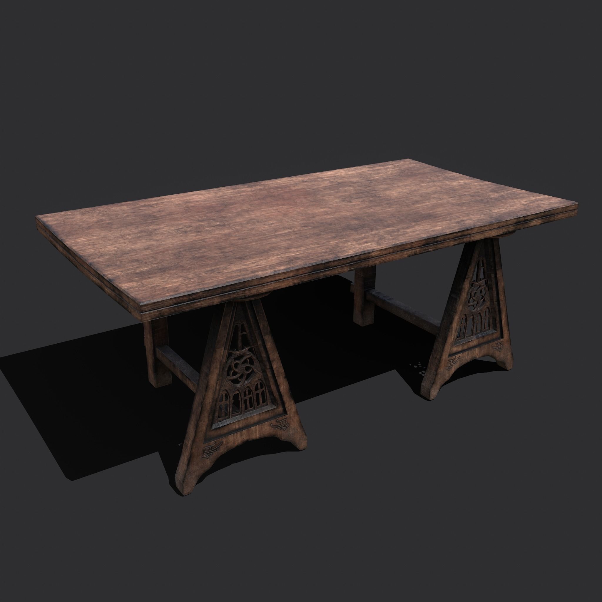 Medieval Elegant Fan Legged Table  Low-poly 3D model_3