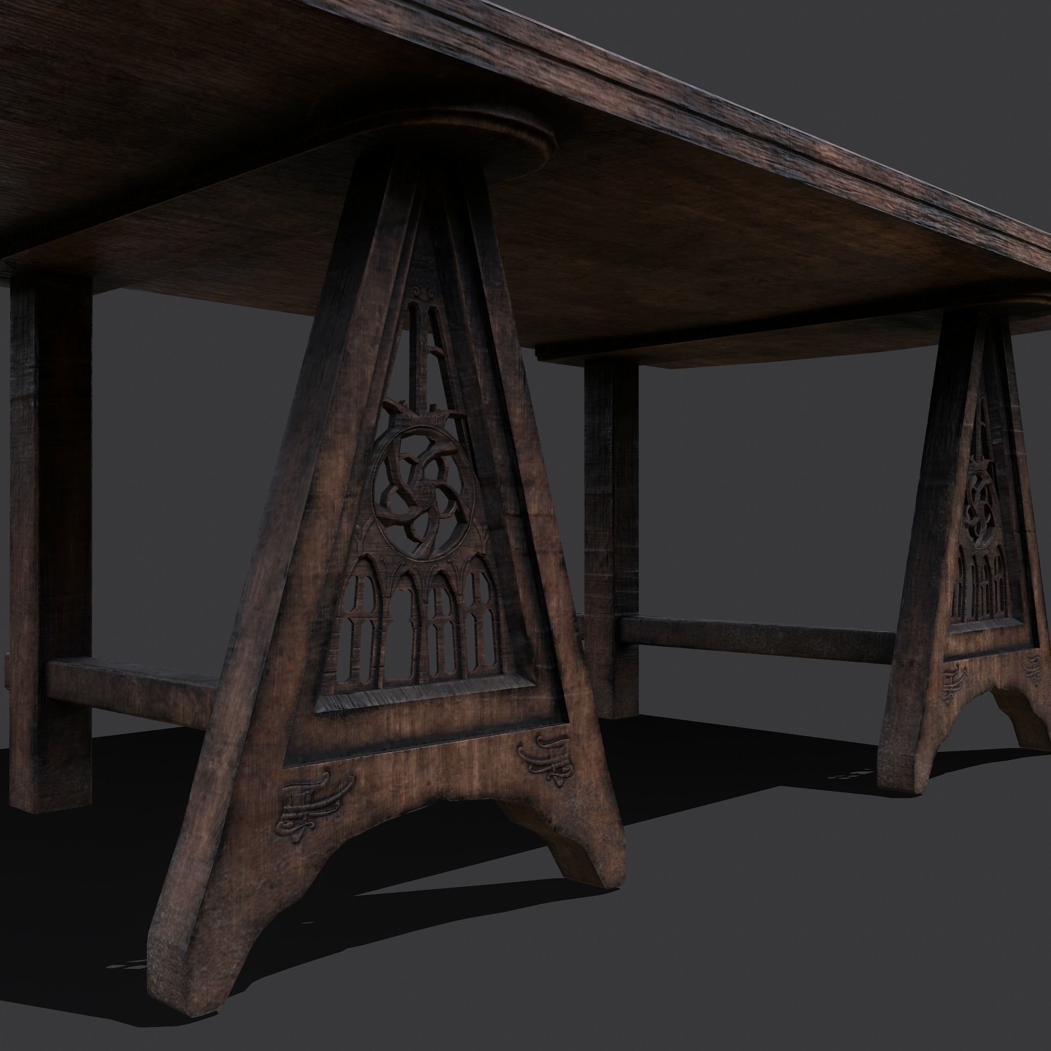 Medieval Elegant Fan Legged Table  Low-poly 3D model_18
