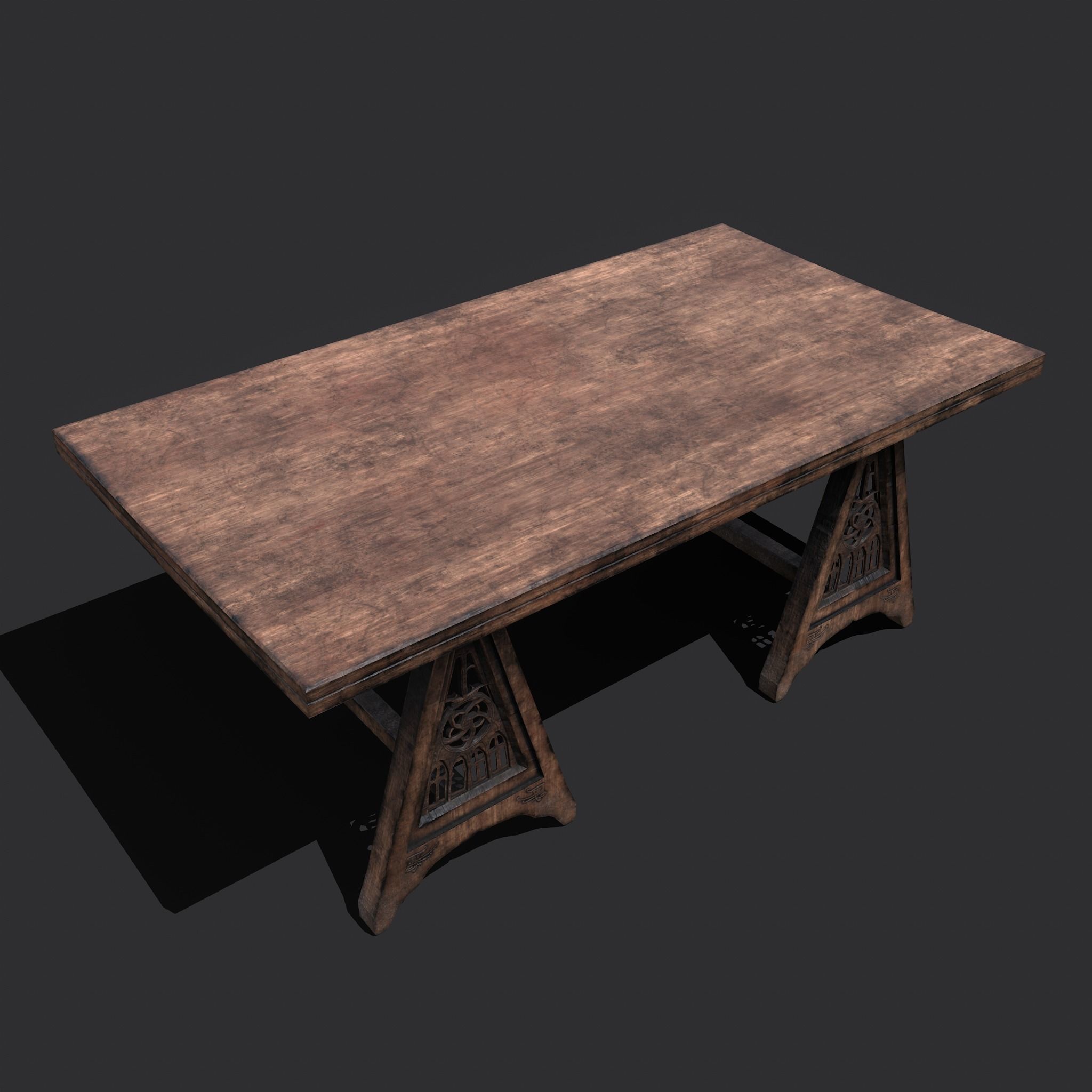 Medieval Elegant Fan Legged Table  Low-poly 3D model_6