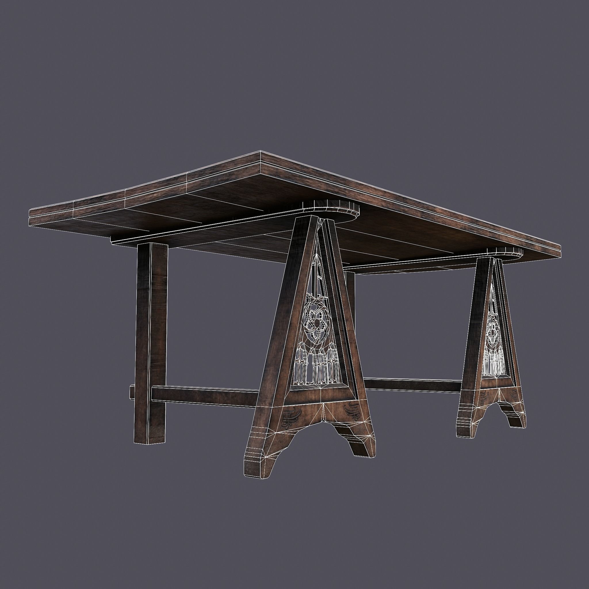 Medieval Elegant Fan Legged Table  Low-poly 3D model_26
