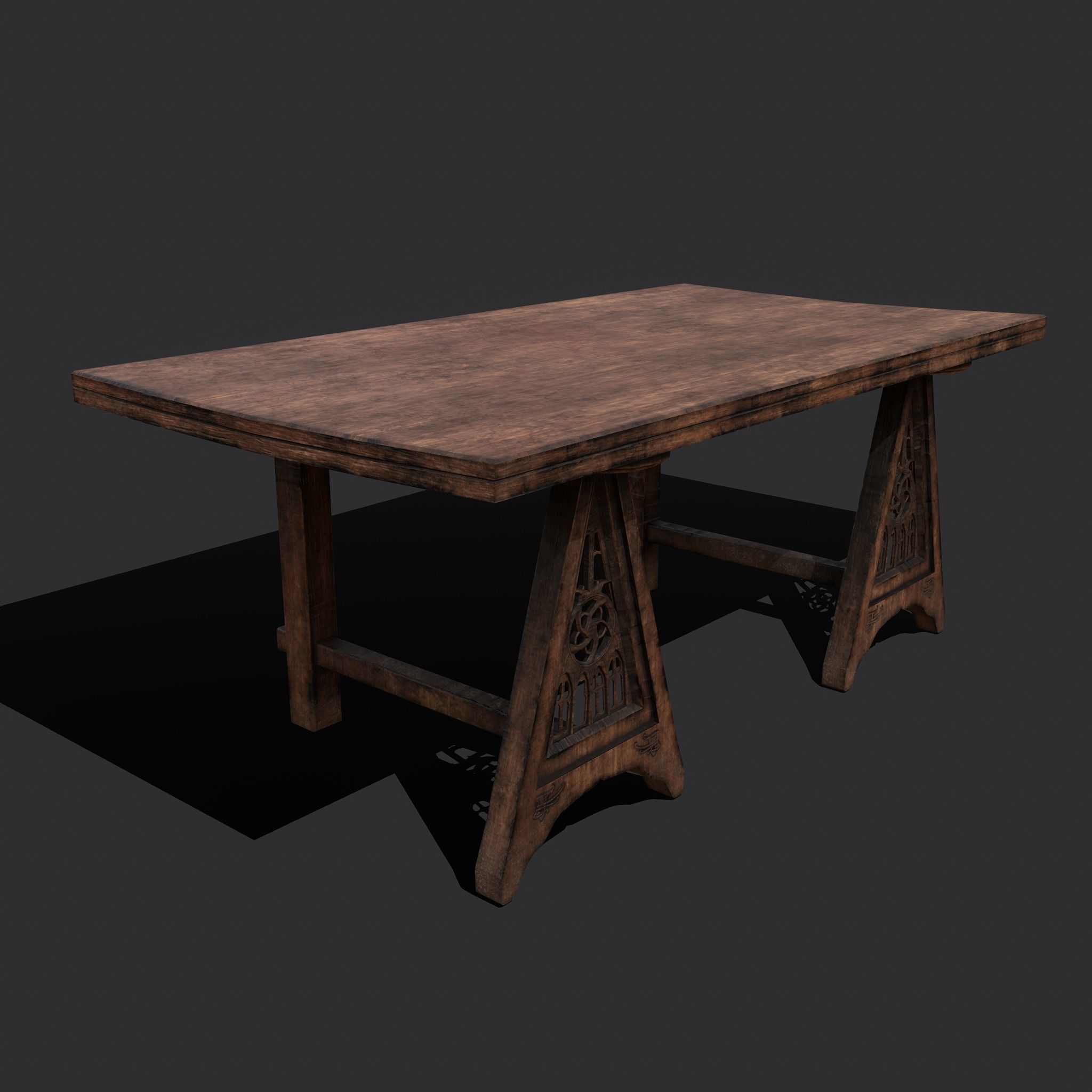 Medieval Elegant Fan Legged Table  Low-poly 3D model_8