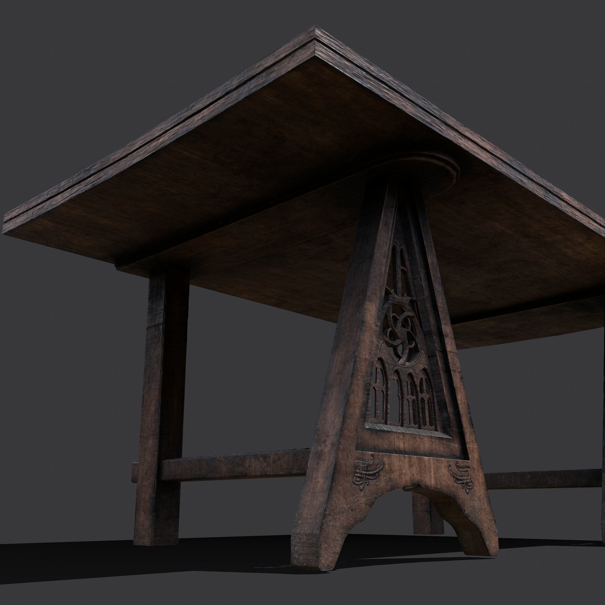 Medieval Elegant Fan Legged Table  Low-poly 3D model_2