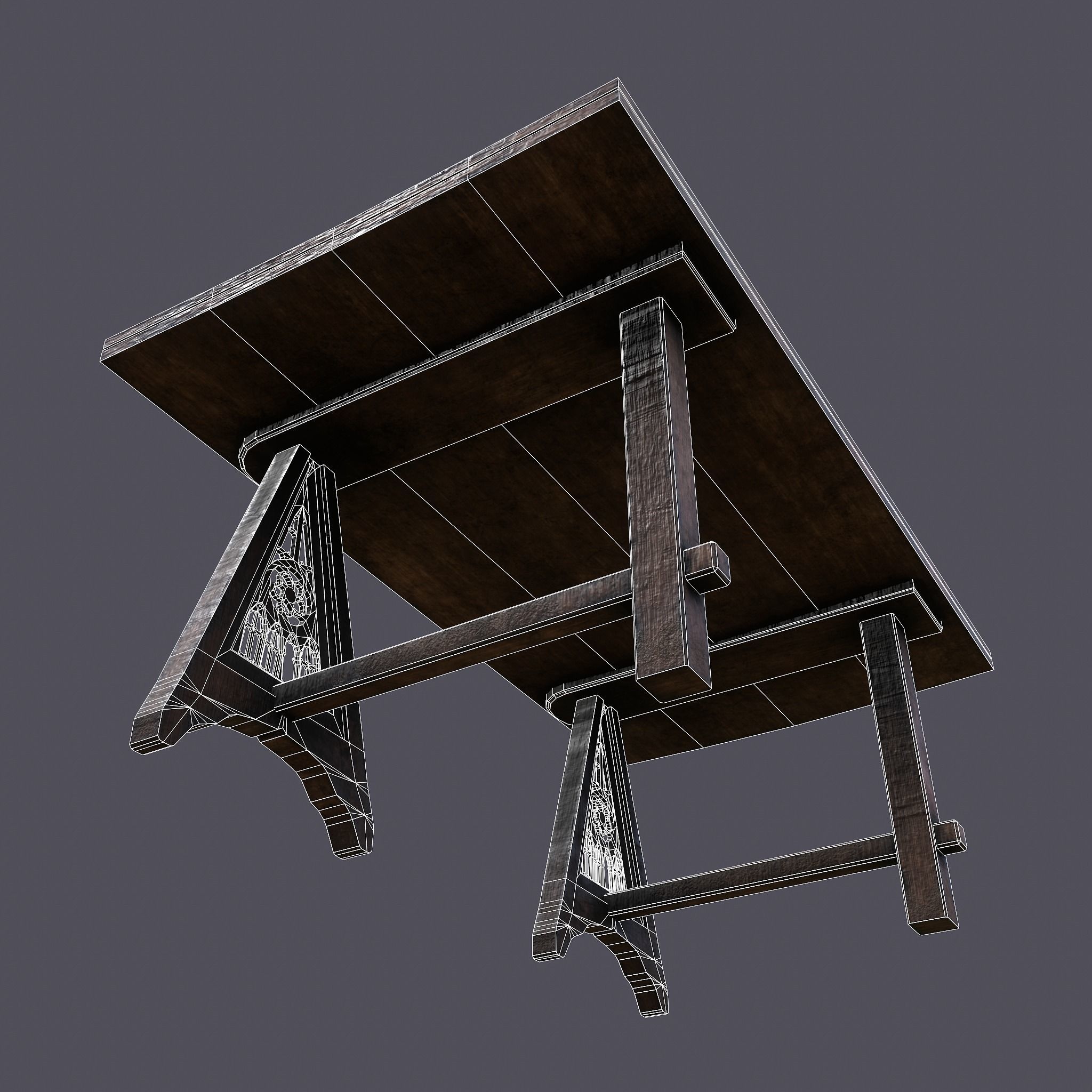 Medieval Elegant Fan Legged Table  Low-poly 3D model_33