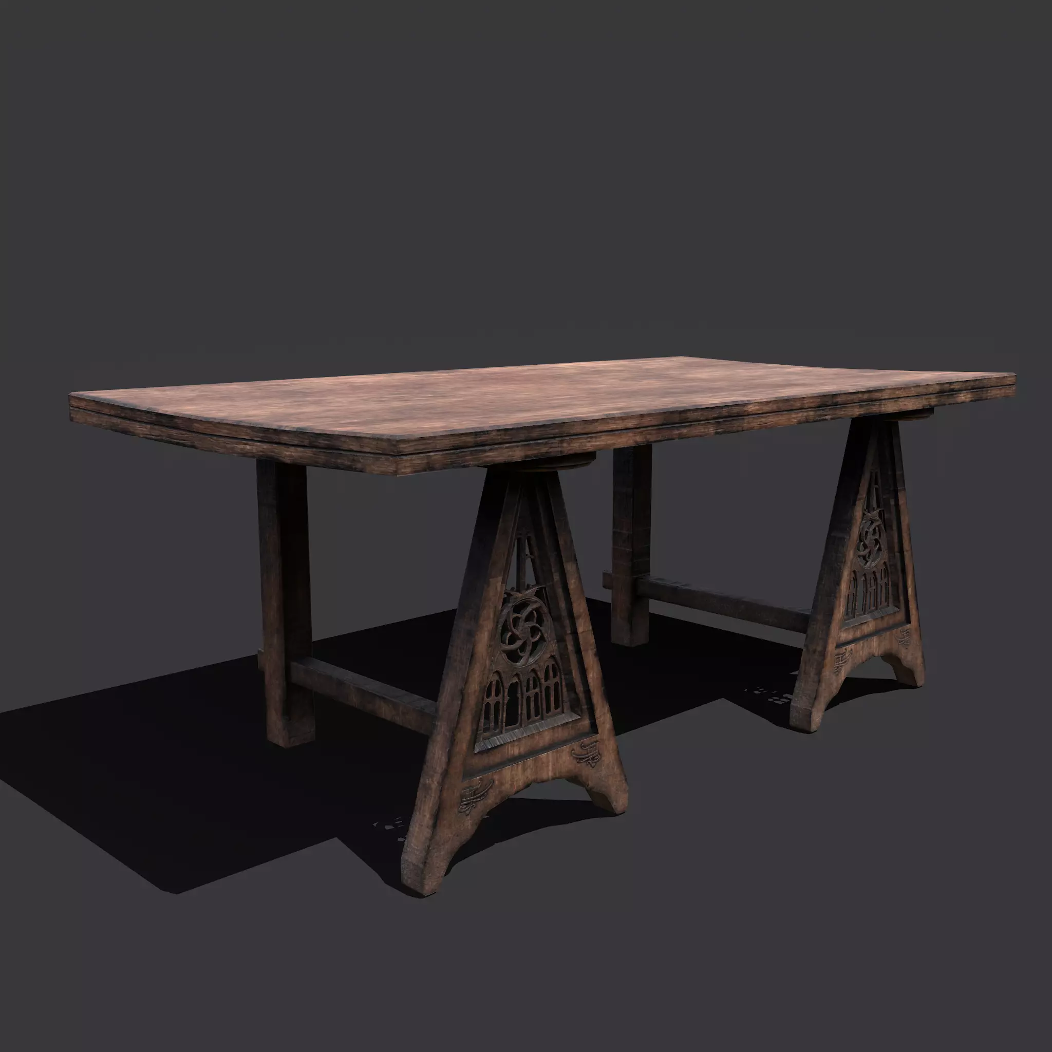 Medieval Elegant Fan Legged Table  Low-poly 3D model_0