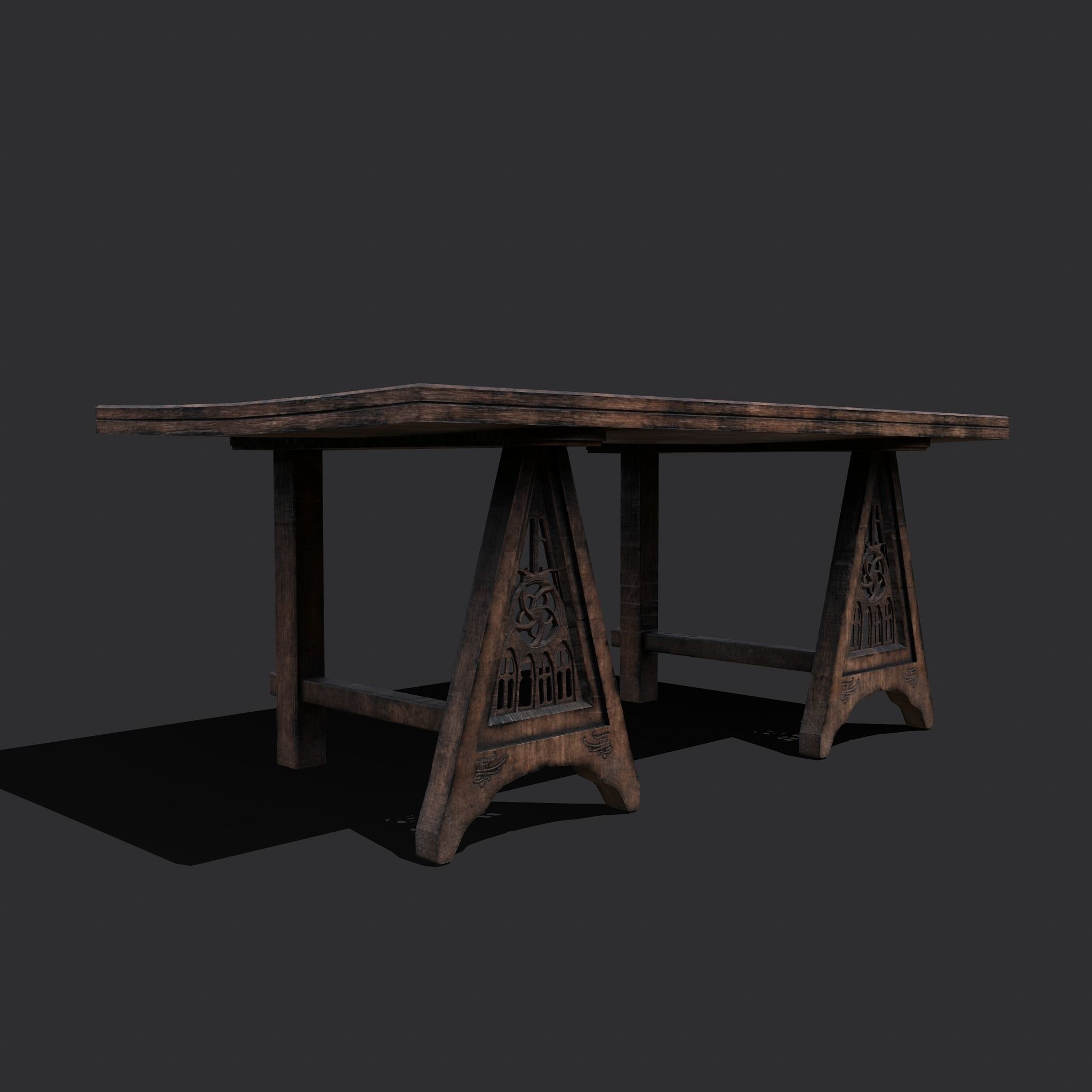 Medieval Elegant Fan Legged Table  Low-poly 3D model_11