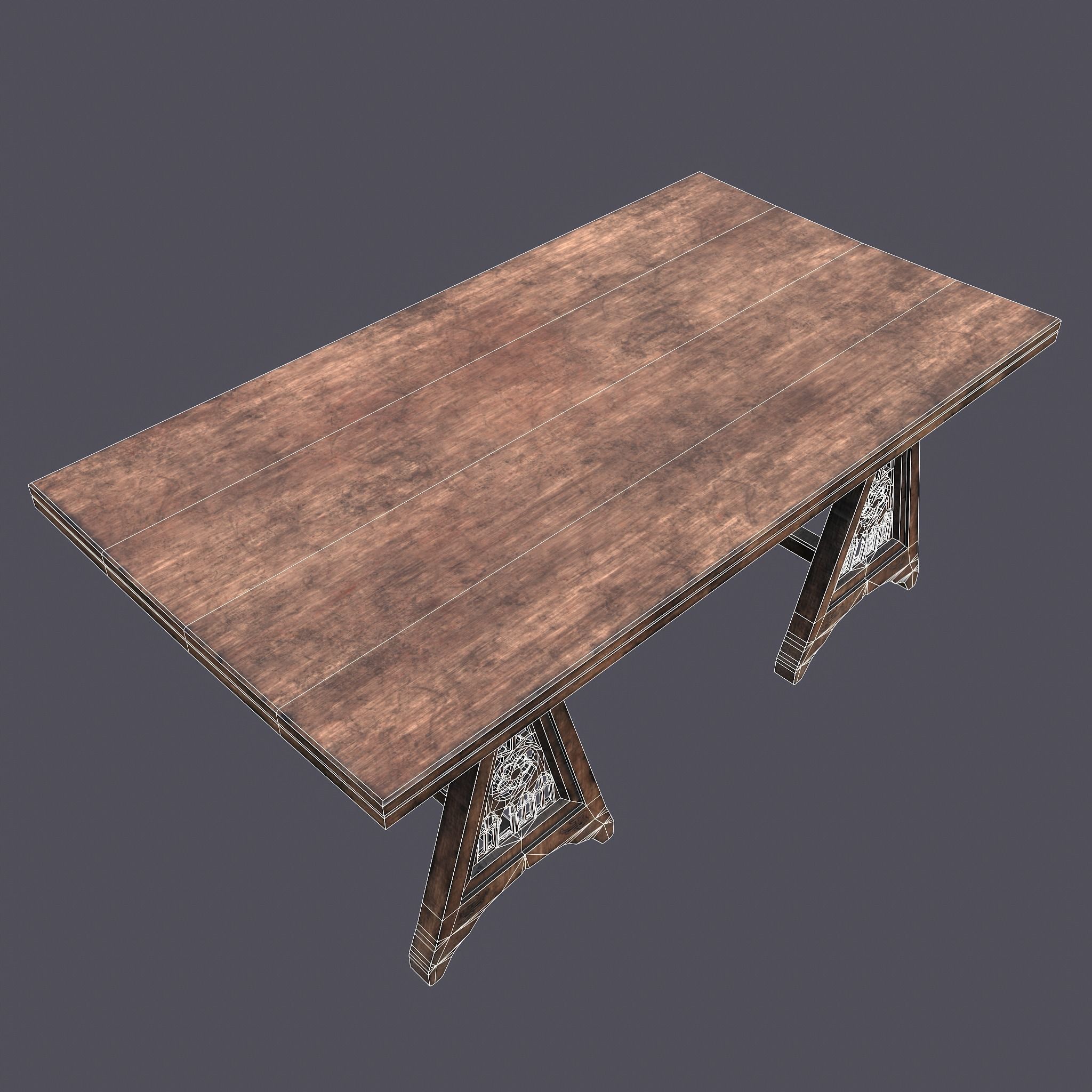 Medieval Elegant Fan Legged Table  Low-poly 3D model_25