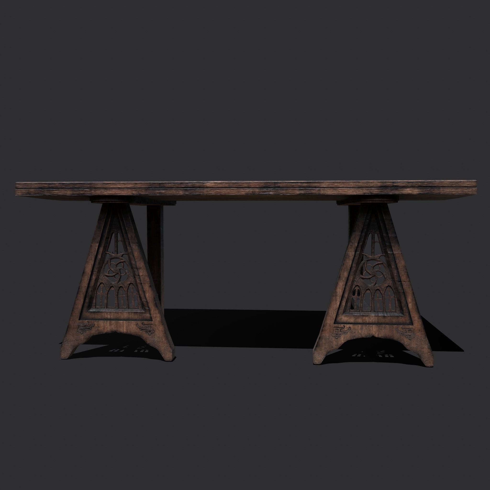 Medieval Elegant Fan Legged Table  Low-poly 3D model_16