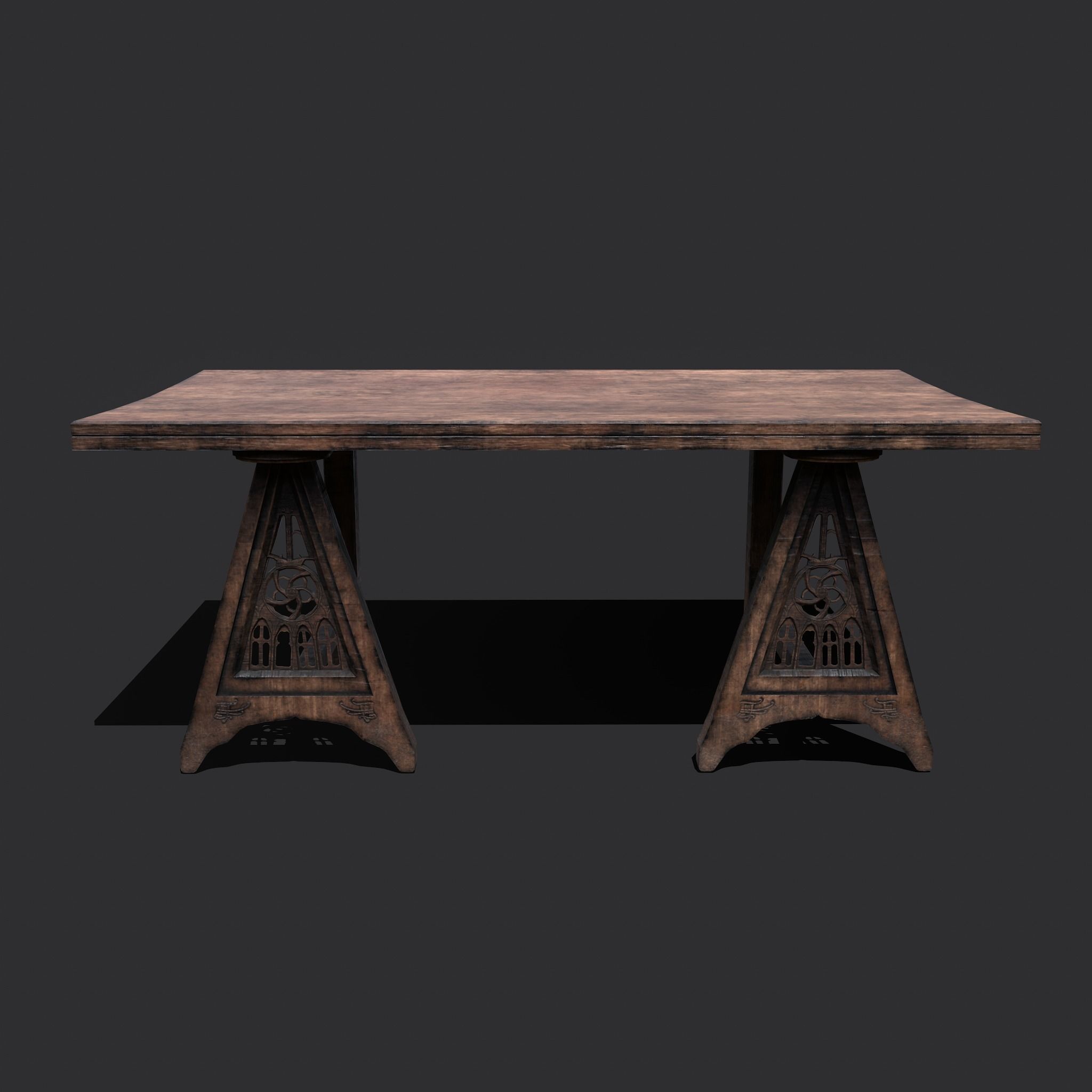 Medieval Elegant Fan Legged Table  Low-poly 3D model_4