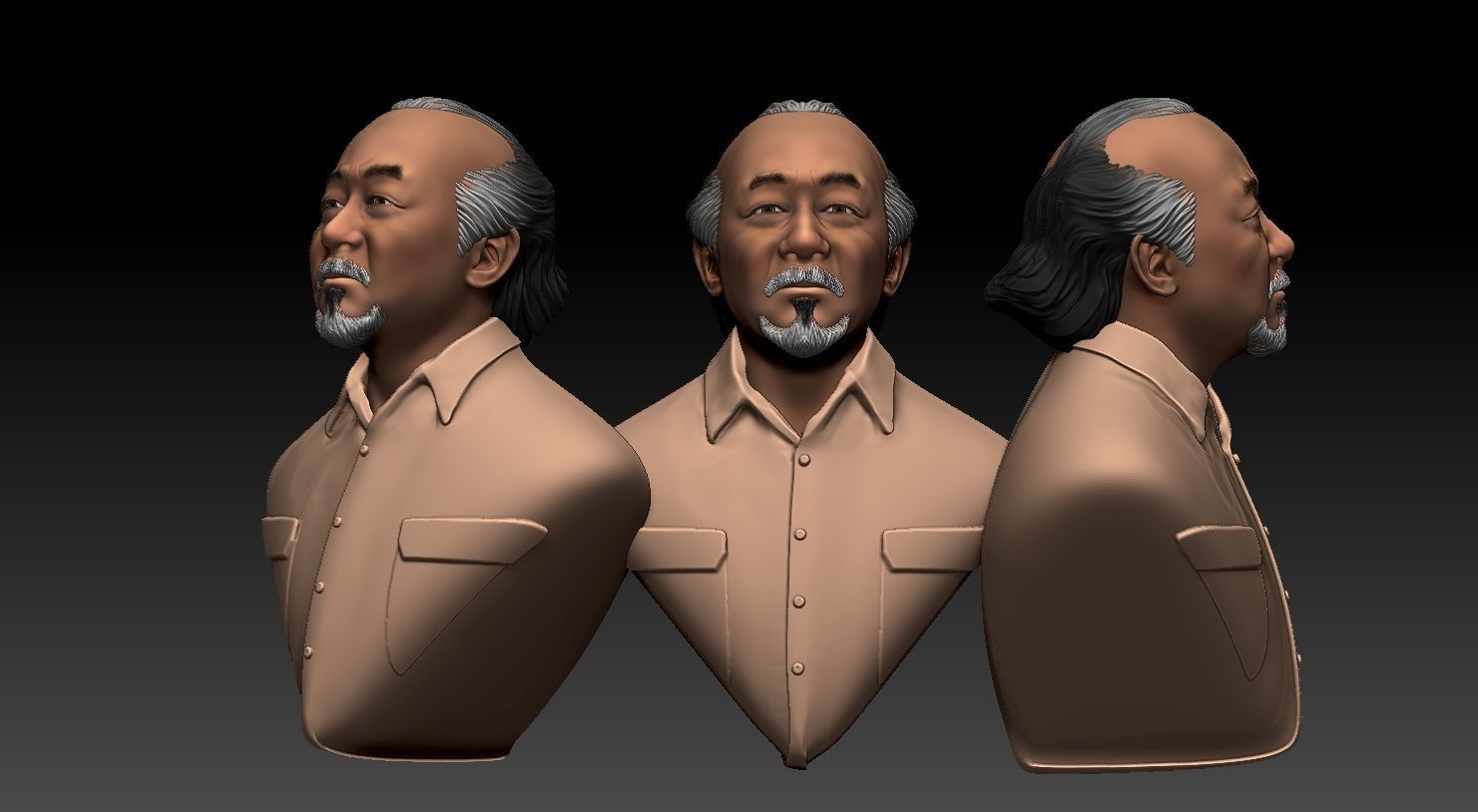 Mr Miyagi -Pat Morita -Printable 3D print model Bust 3D print model_4