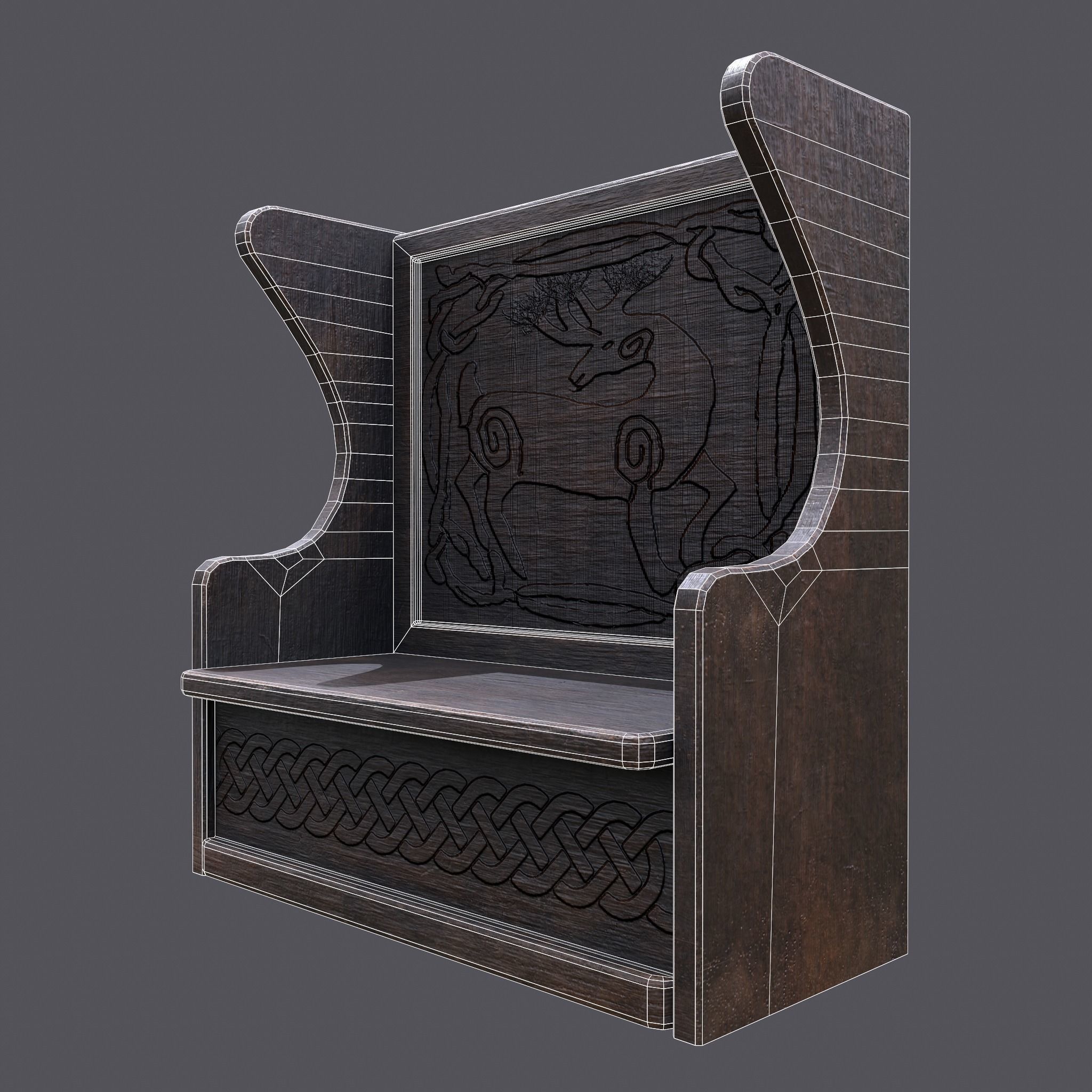 Medieval Elegant Deer Designed Bench Low-poly 3D model_32